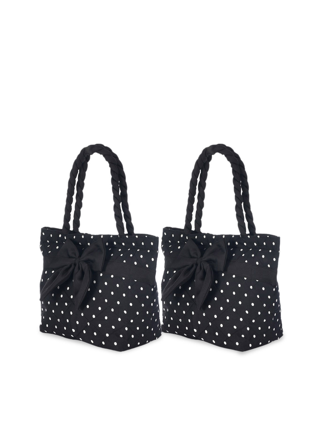 Kuber Industries Set of 2 Women Black Geometric Printed Bow Detail Swagger Shoulder Bag