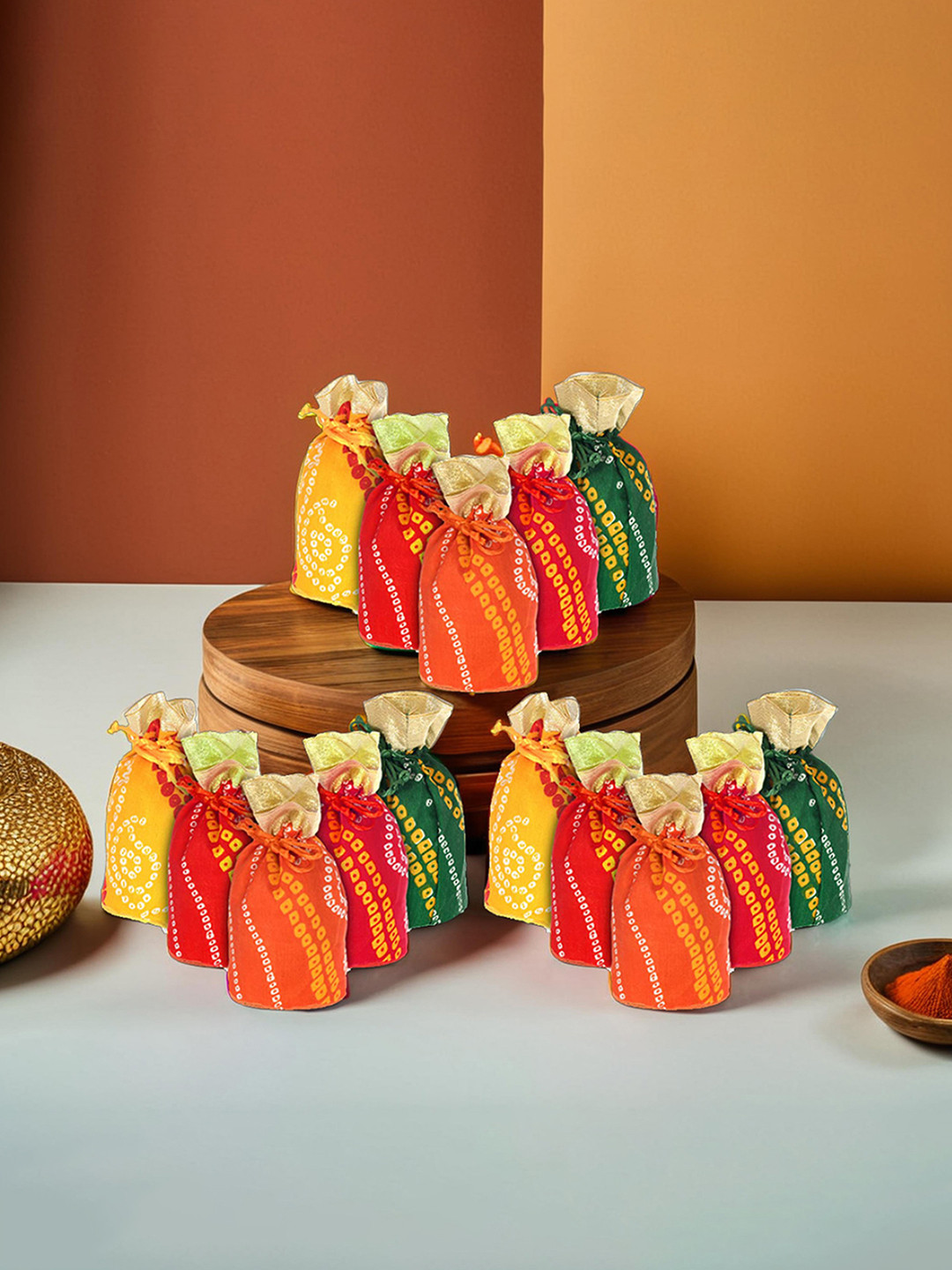 Kuber Industries Assorted Printed Bucket Potli Bag With Drawstring Set of 15