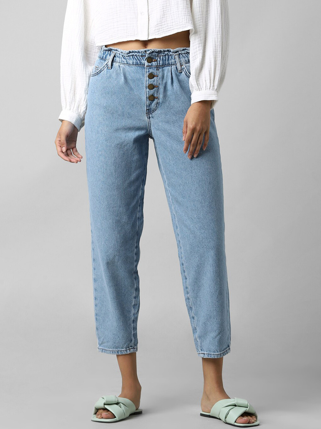 ONLY Women Blue Relaxed Fit Slash Knee Jeans