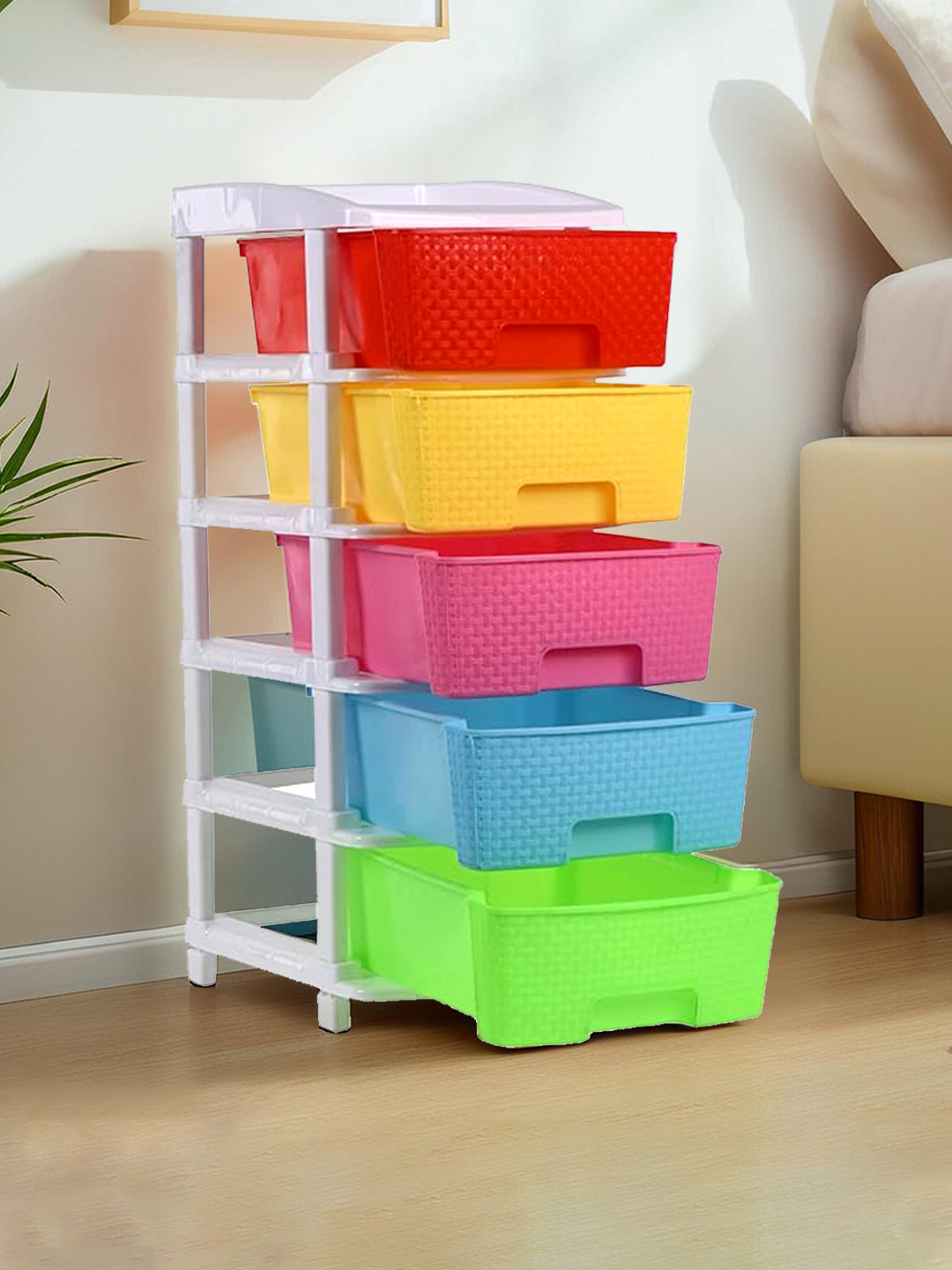Kuber Industries Multicolour Plastic 5 Drawers Kitchen Vegetable Storage Rack