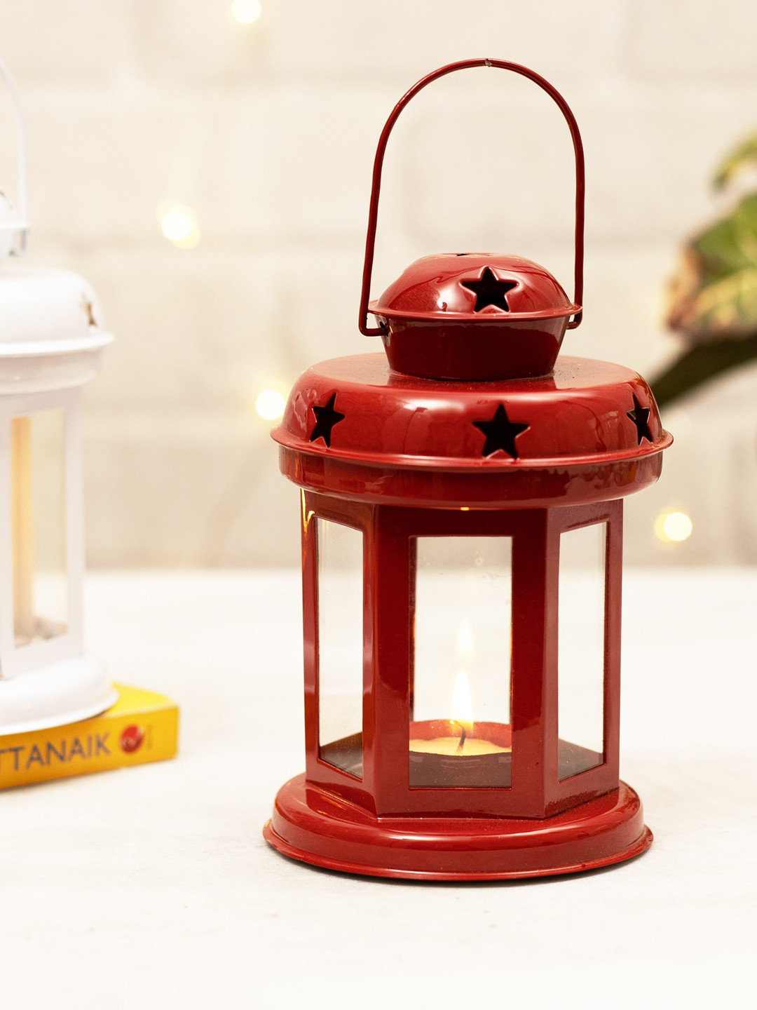 Homesake Set Of 2 Red & White Lantern Candle Holders
