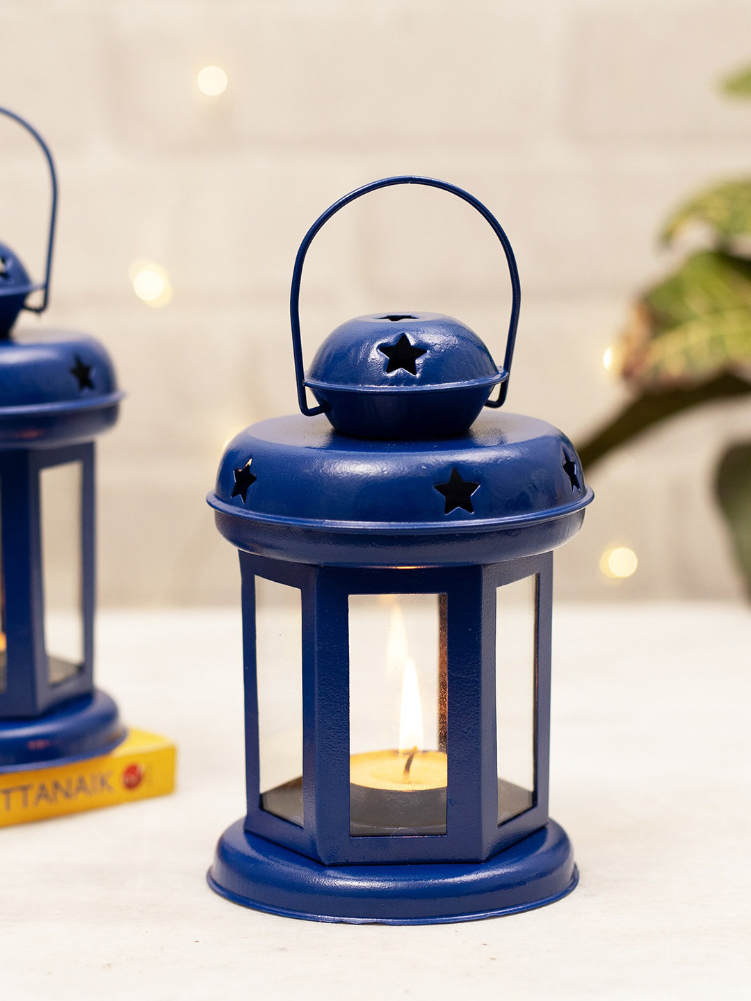 Homesake Set of 2  Blue Star Light Decorative Metal Lantern