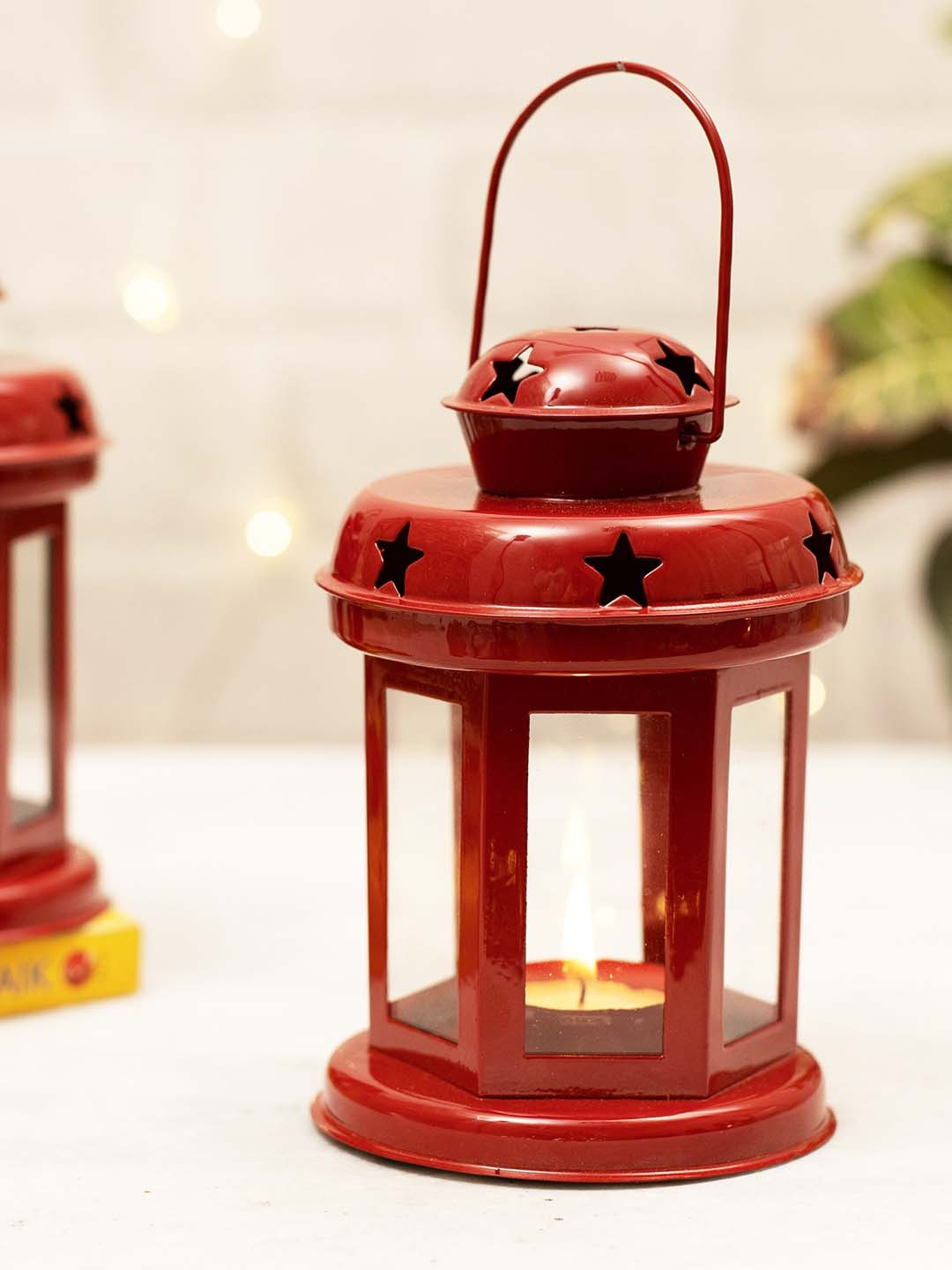 Homesake Set Of 2 Red Metal Hanging Lantern