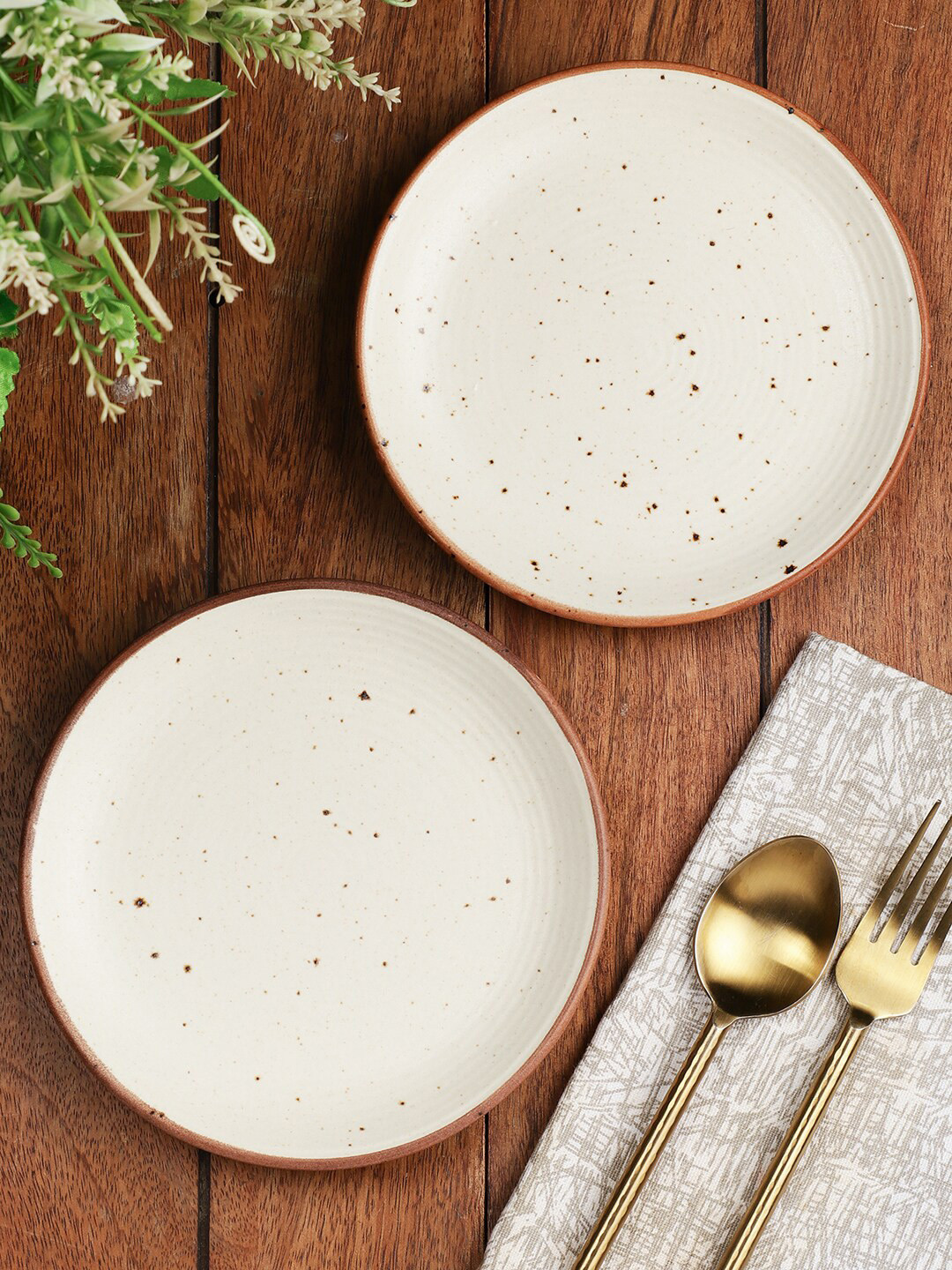MIAH Decor Set of 2 Cream & Brown Ceramic Food Platters