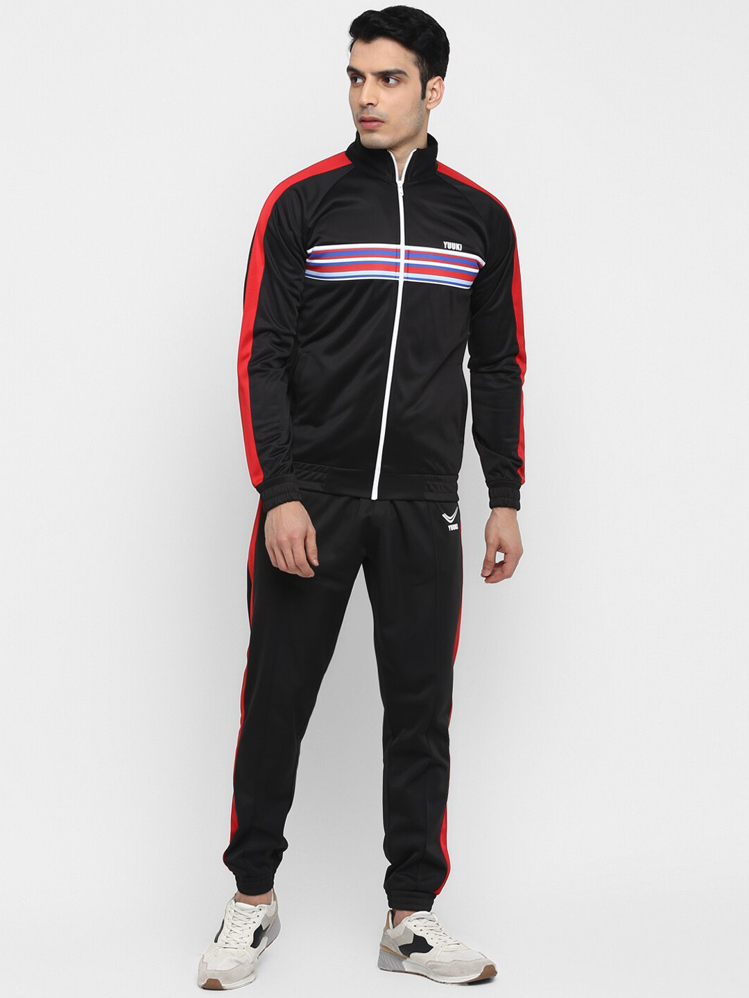 Yuuki Men Black & Red  Solid Tracksuits