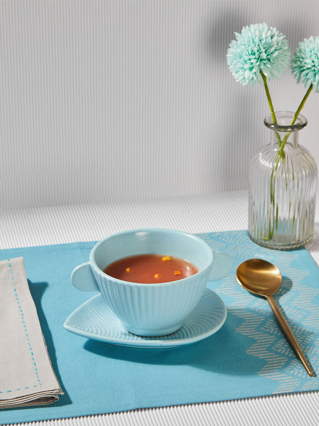 Fabindia Dishwasher And Microwave Safe Textured Ceramic Glossy Cups and Saucers