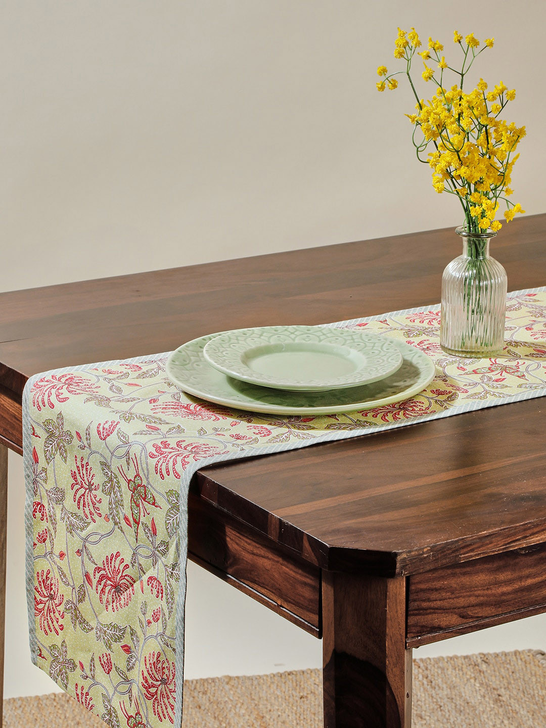 Fabindia Green Printed Adira Pure Cotton Table Runner