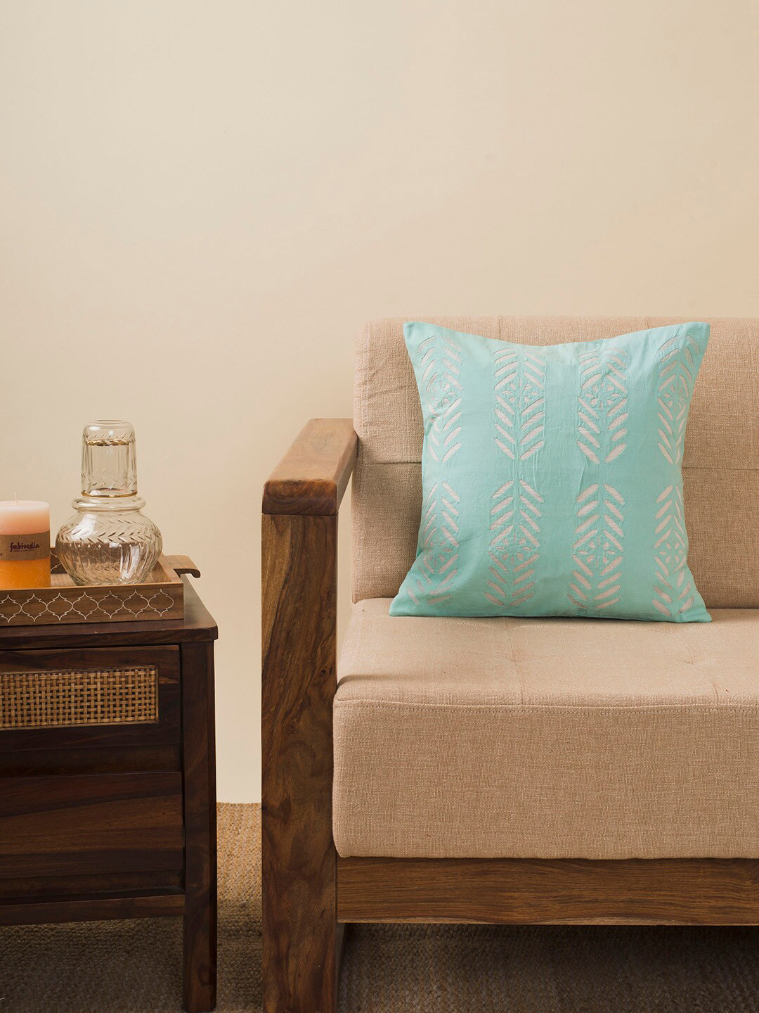 Fabindia Teal & White Floral Square Cushion Covers