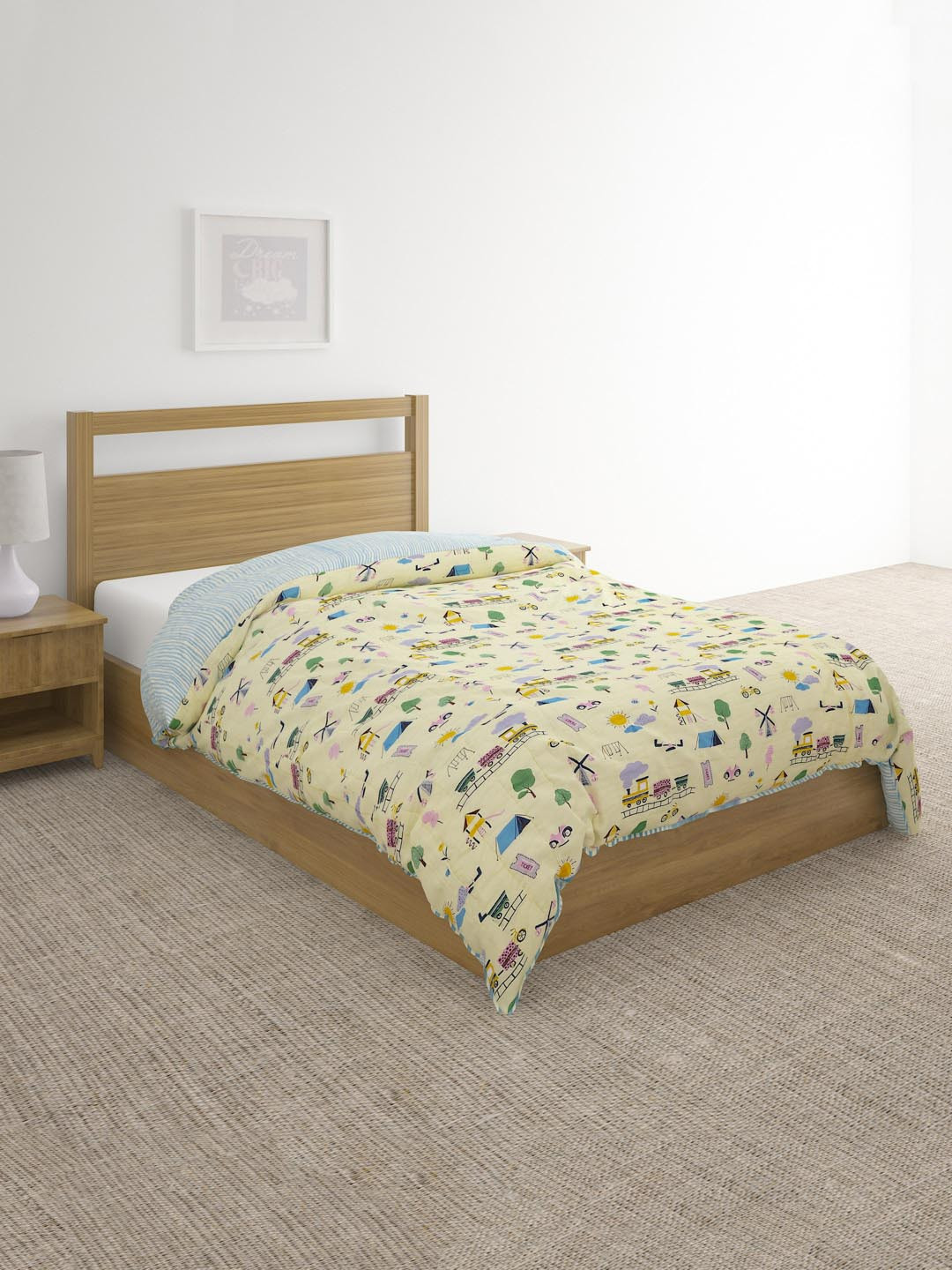 Fabindia Cream-Coloured & Blue Mild Winter Single Bed Quilt