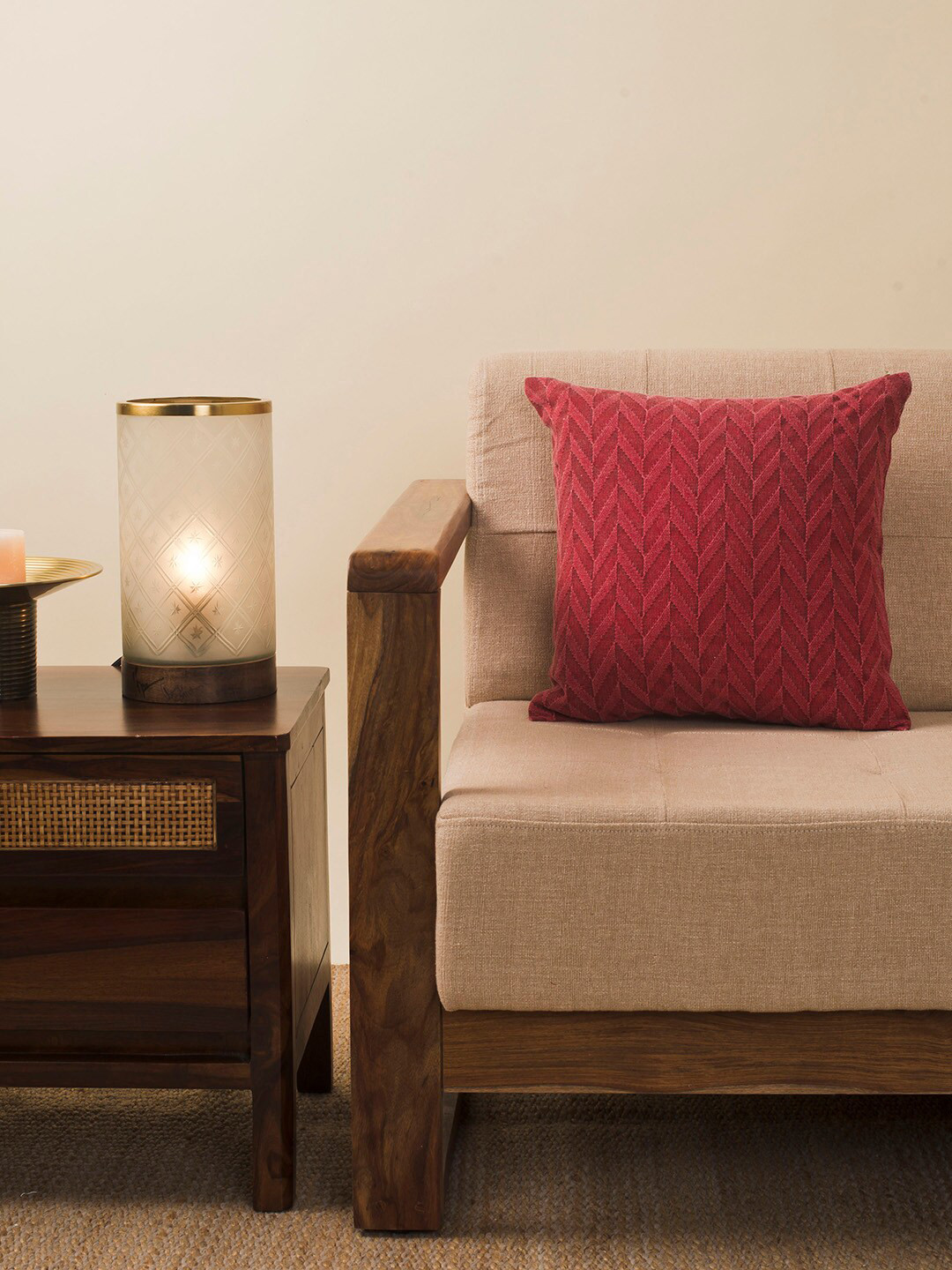 Fabindia Light-Weight Self Design Polyester Silk Textured Cushion Cover -16x16In