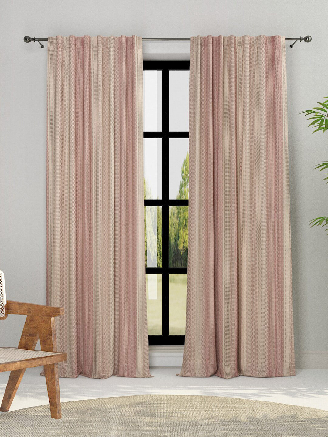 Fabindia Red & Cream-Coloured Striped Long Door Curtain