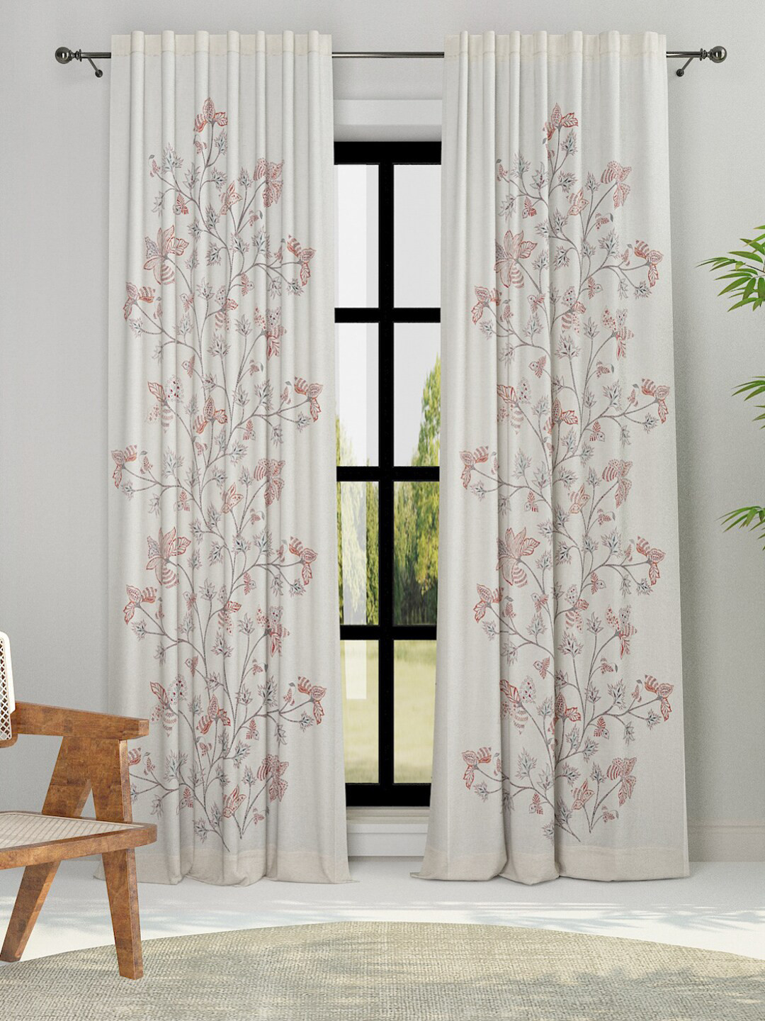 Fabindia Teal & Pink Floral Door Curtain