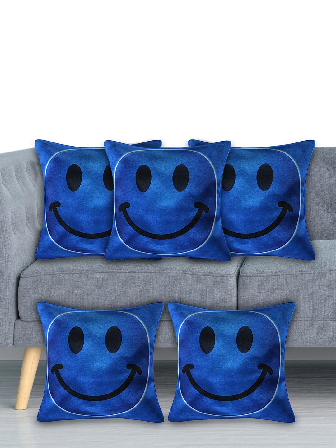 Kuber Industries Blue Graphic Velvet Durable 5 Piece Square Cushion Covers -16x16In