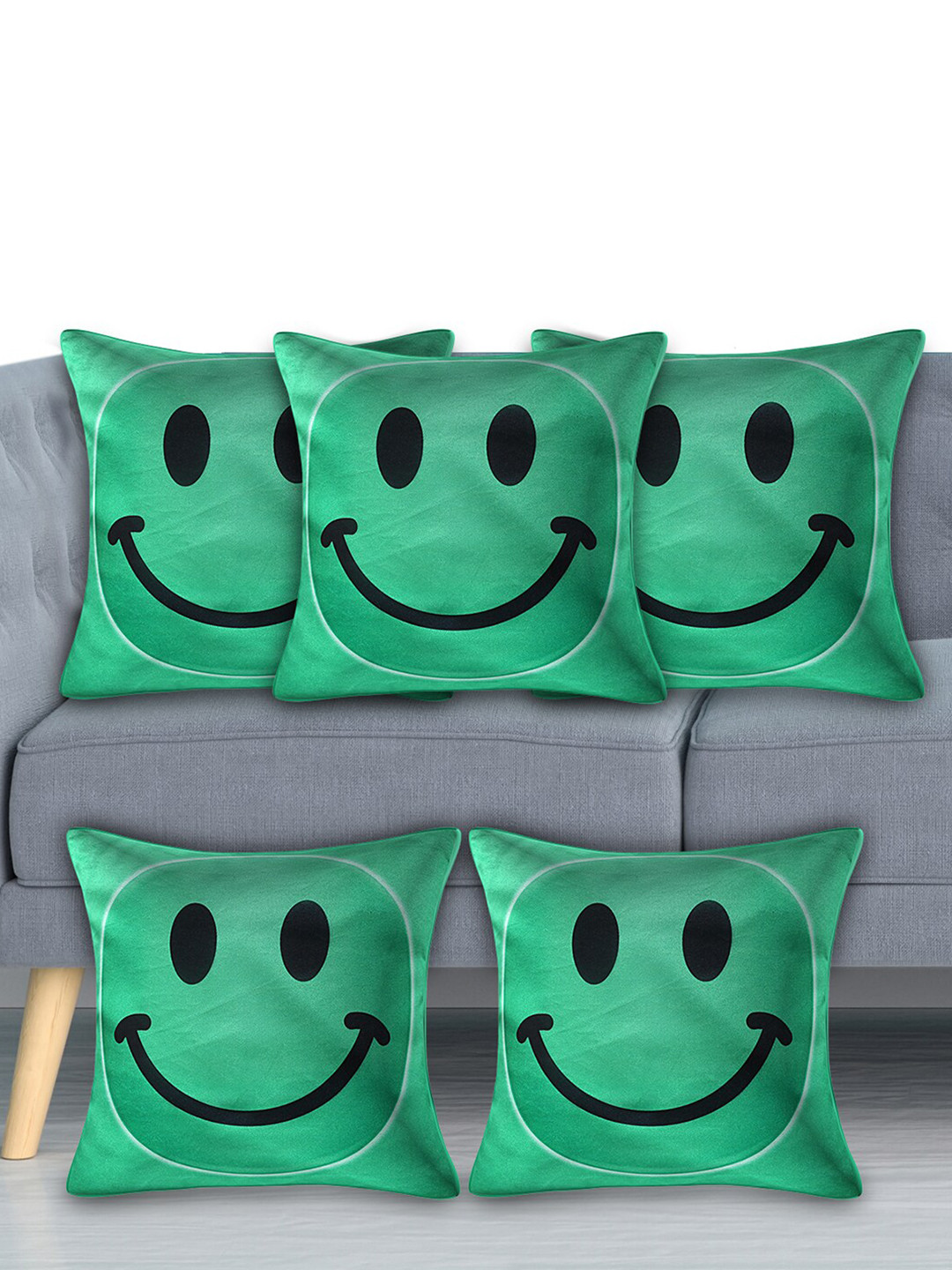Kuber Industries Green & Black Set of 5 Velvet Square Cushion Covers