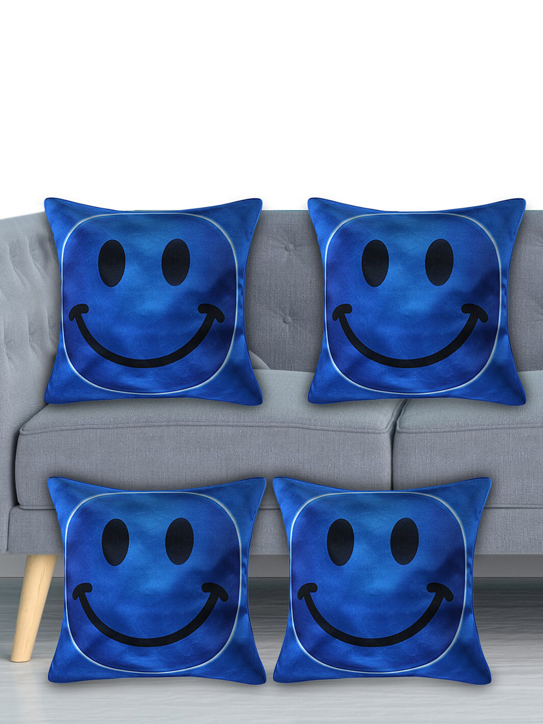 Kuber Industries Blue & Black Set of 4 Velvet Square Cushion Covers