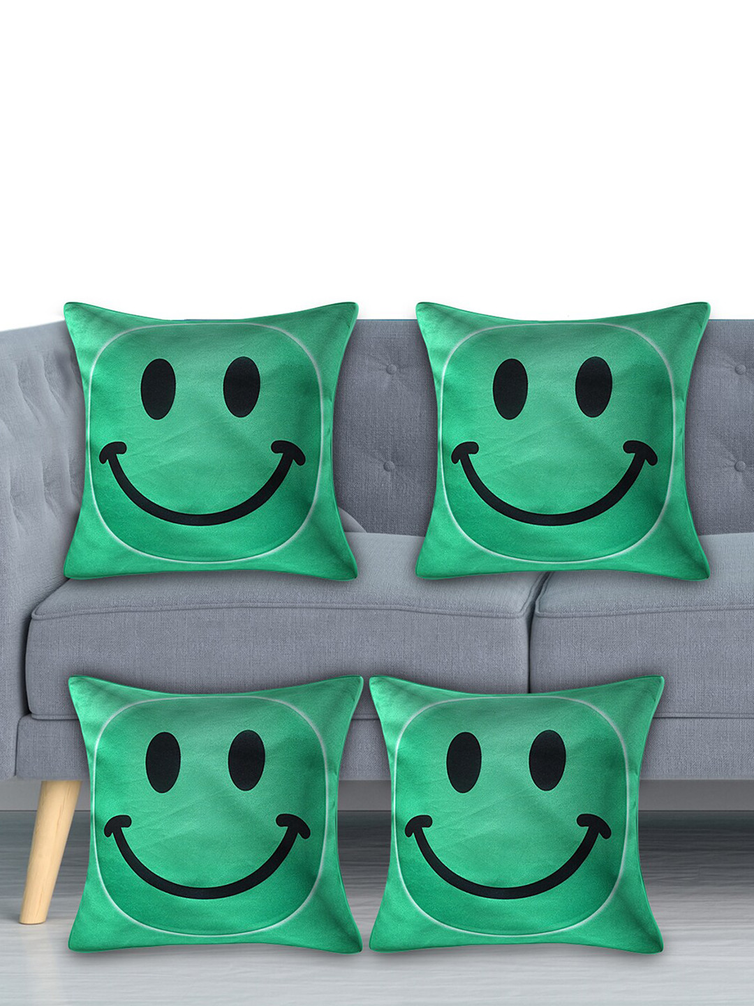 Kuber Industries Green & Black Set of 4 Cartoon Characters Velvet Square Cushion Covers