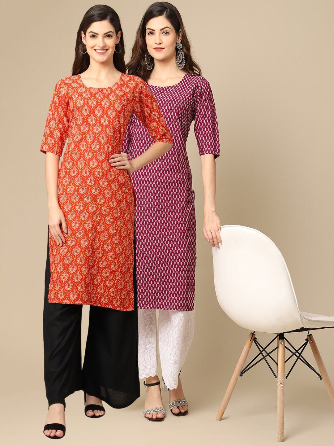 7Threads Women Multicoloured PACK OF 2Digital Printed Straight Kurtas