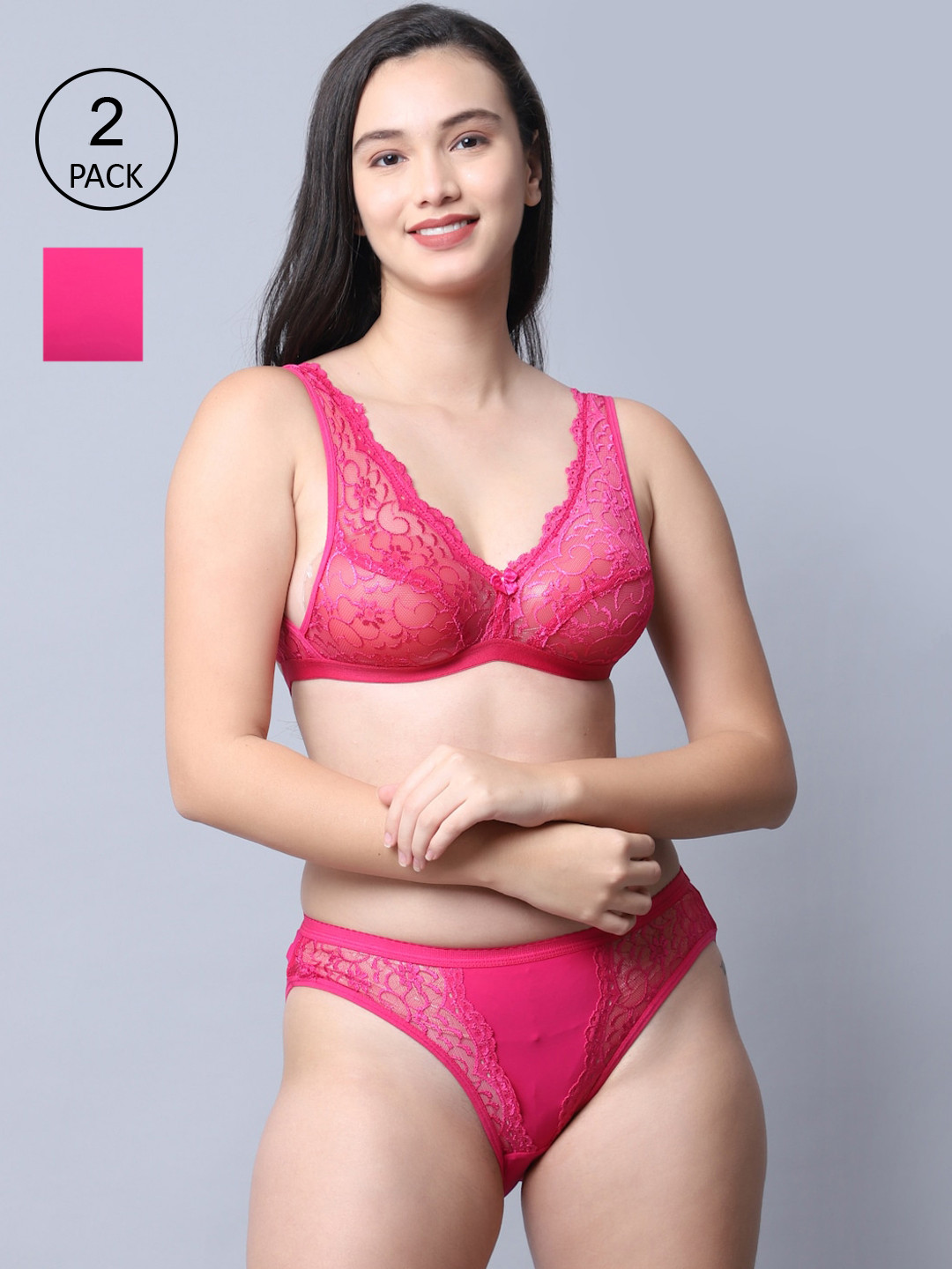 GRACIT Women Pack Of 2 Pink Self Design Lingerie Set LST02-07-07-38