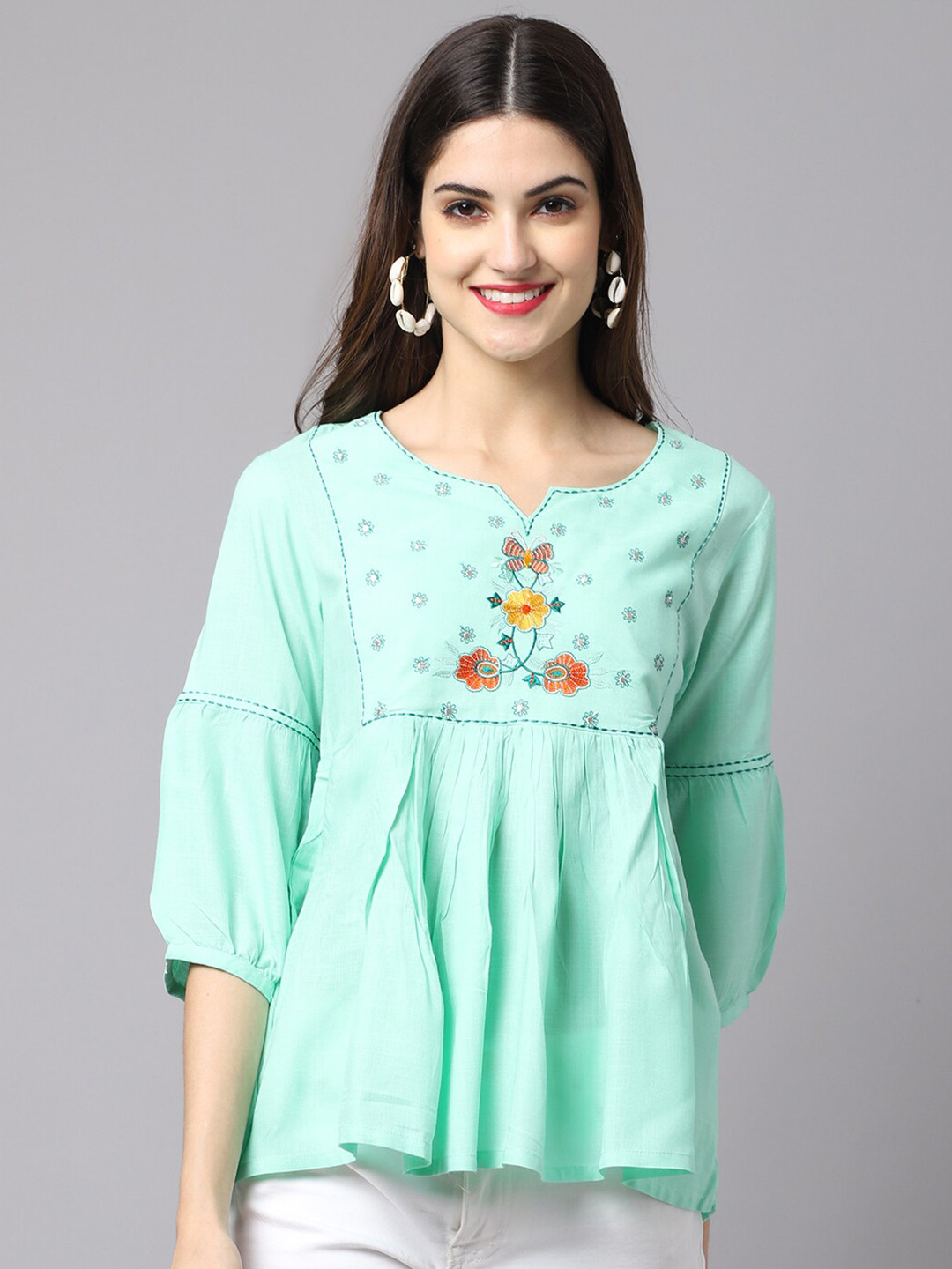 ANAISA Blue Floral Empire Top