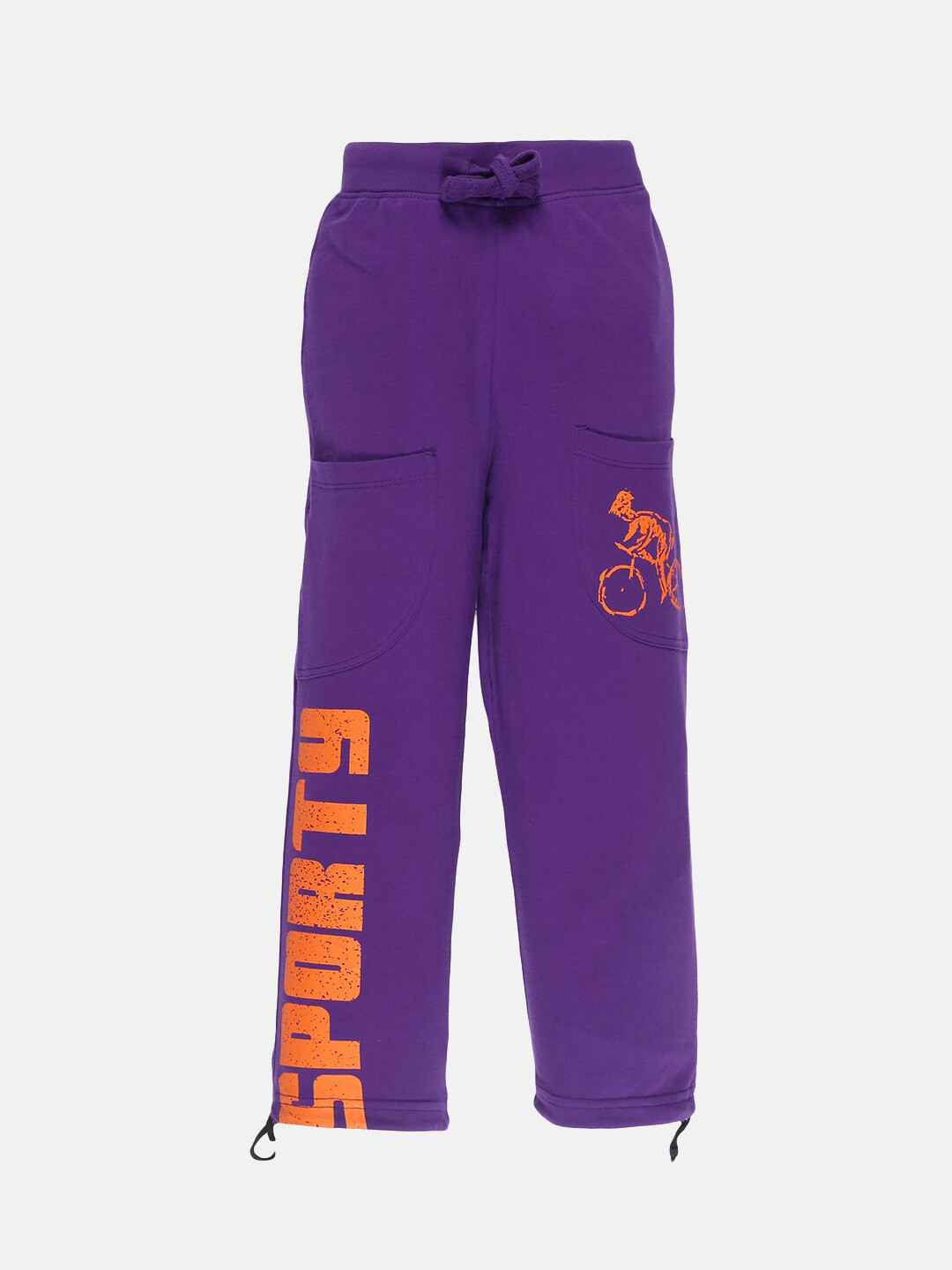 KiddoPanti Boys Purple Printed Pure Cotton Track Pant