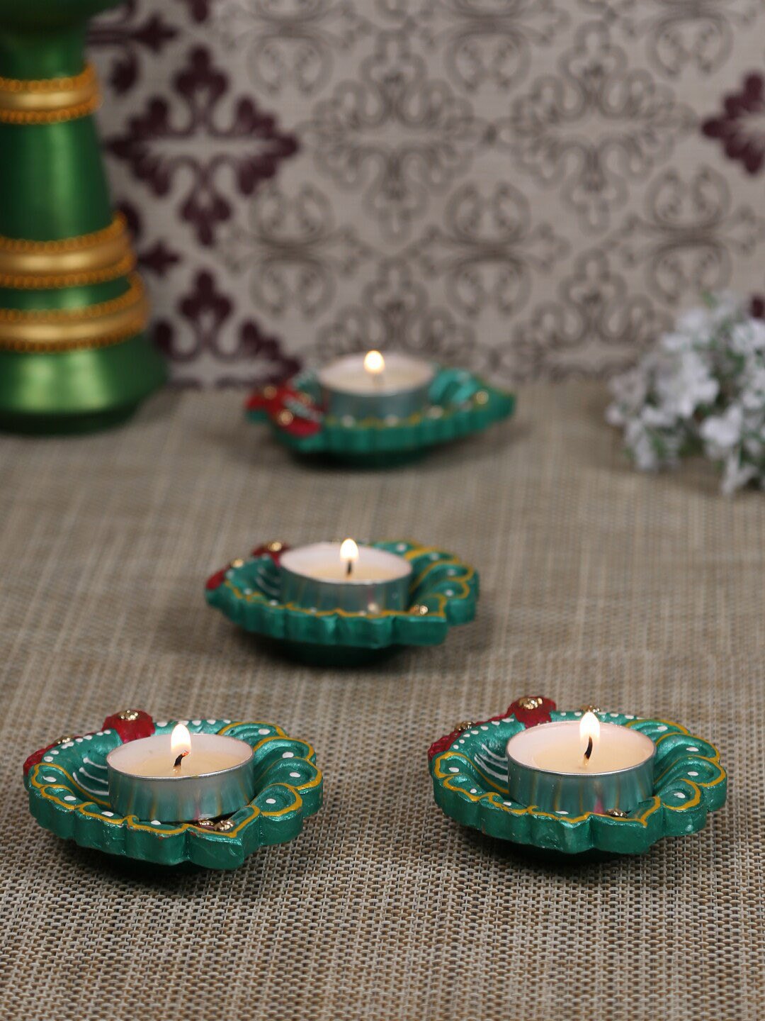 Aapno Rajasthan Pack Of 4 Hand Painted Terracotta Leaf Shape Diya