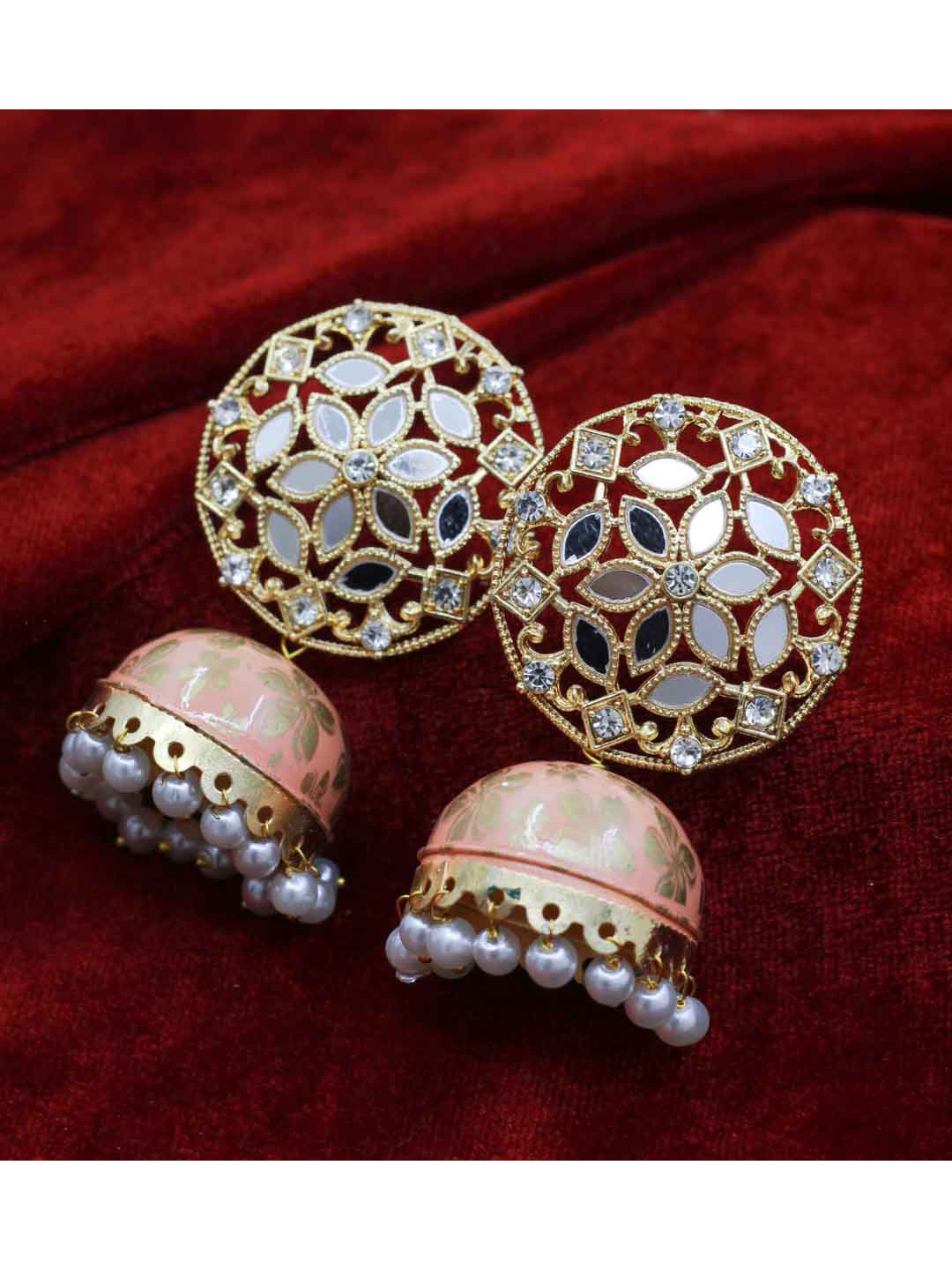 SAIYONI Peach-Coloured Dome Shaped Jhumkas Earrings