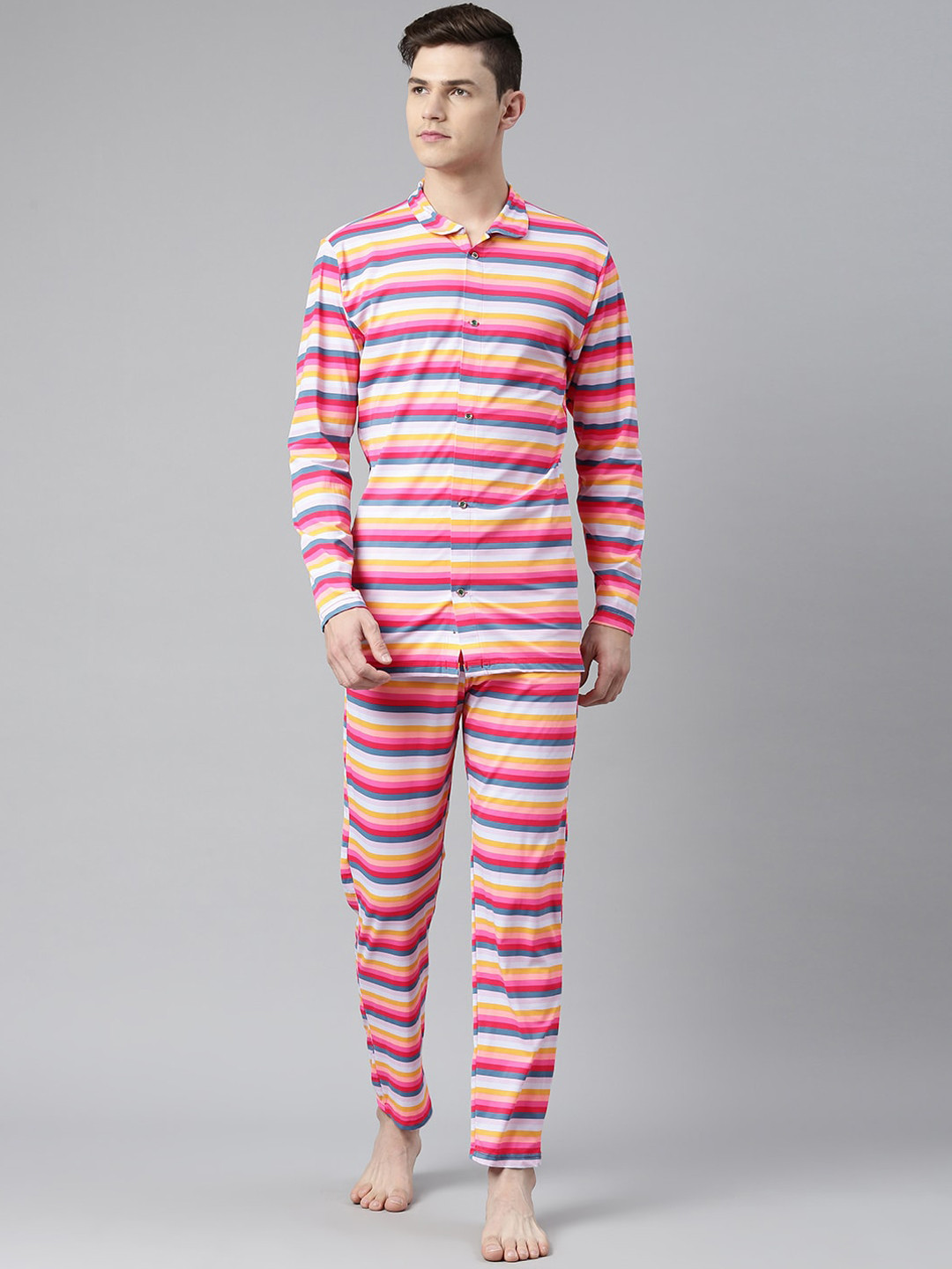 IC4 Men White & Red Striped Night suit