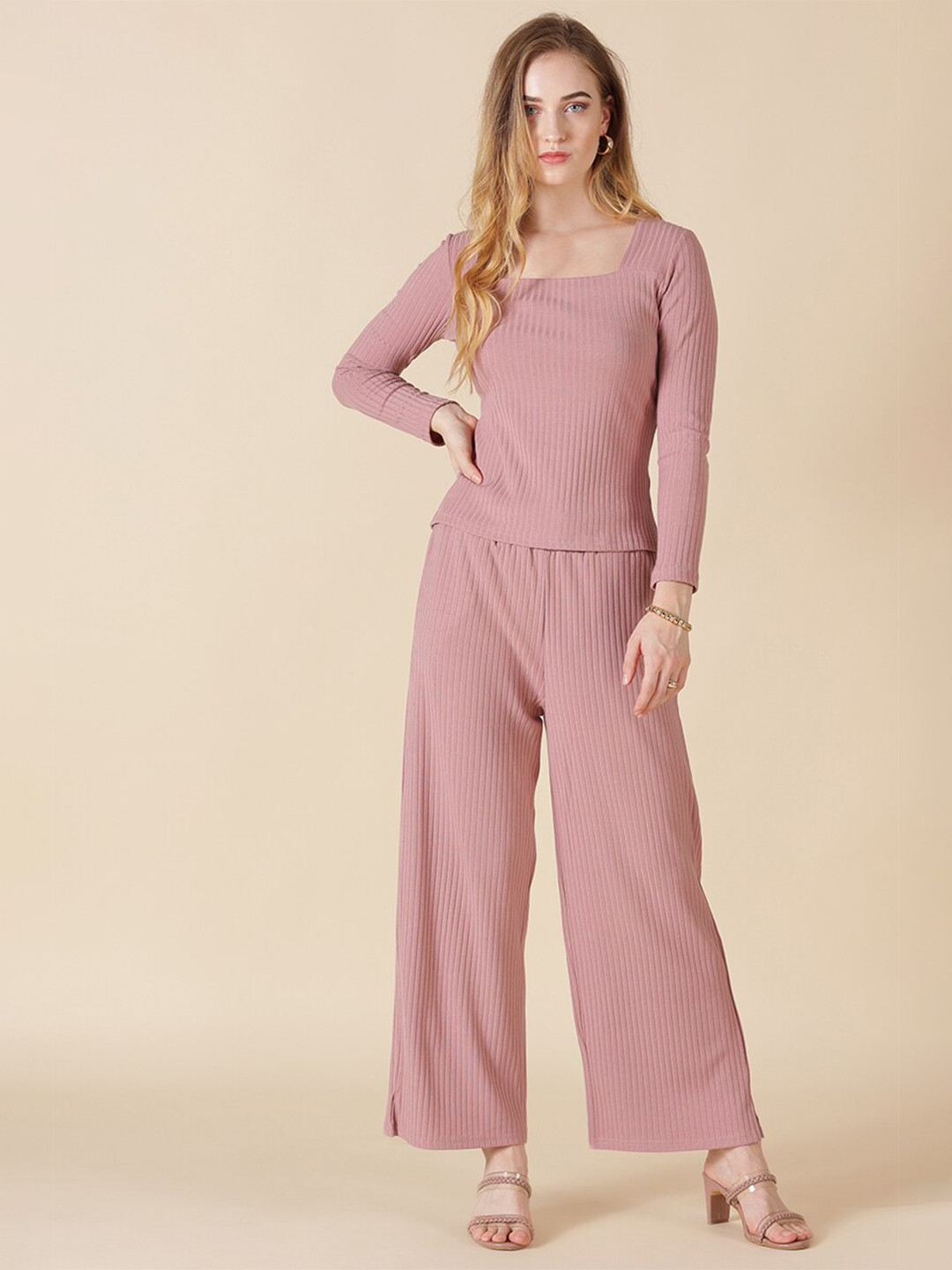 Gipsy Women Pink Striped Square Neck Top