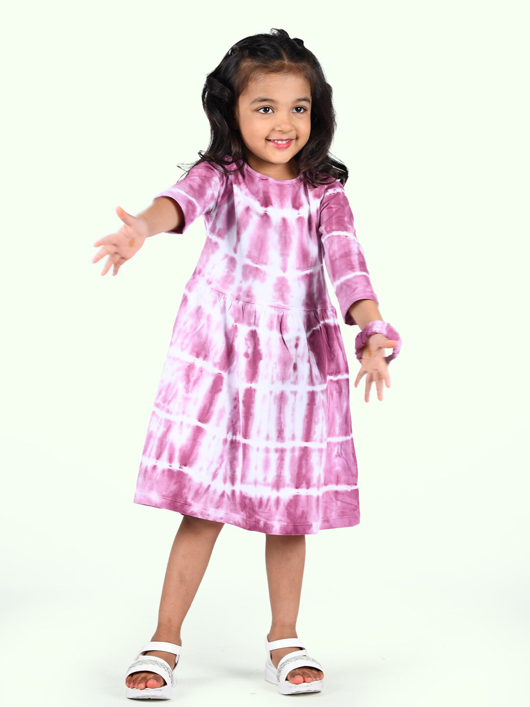 Zalio Kids Girls Purple A-Line Cotton Holi Dress