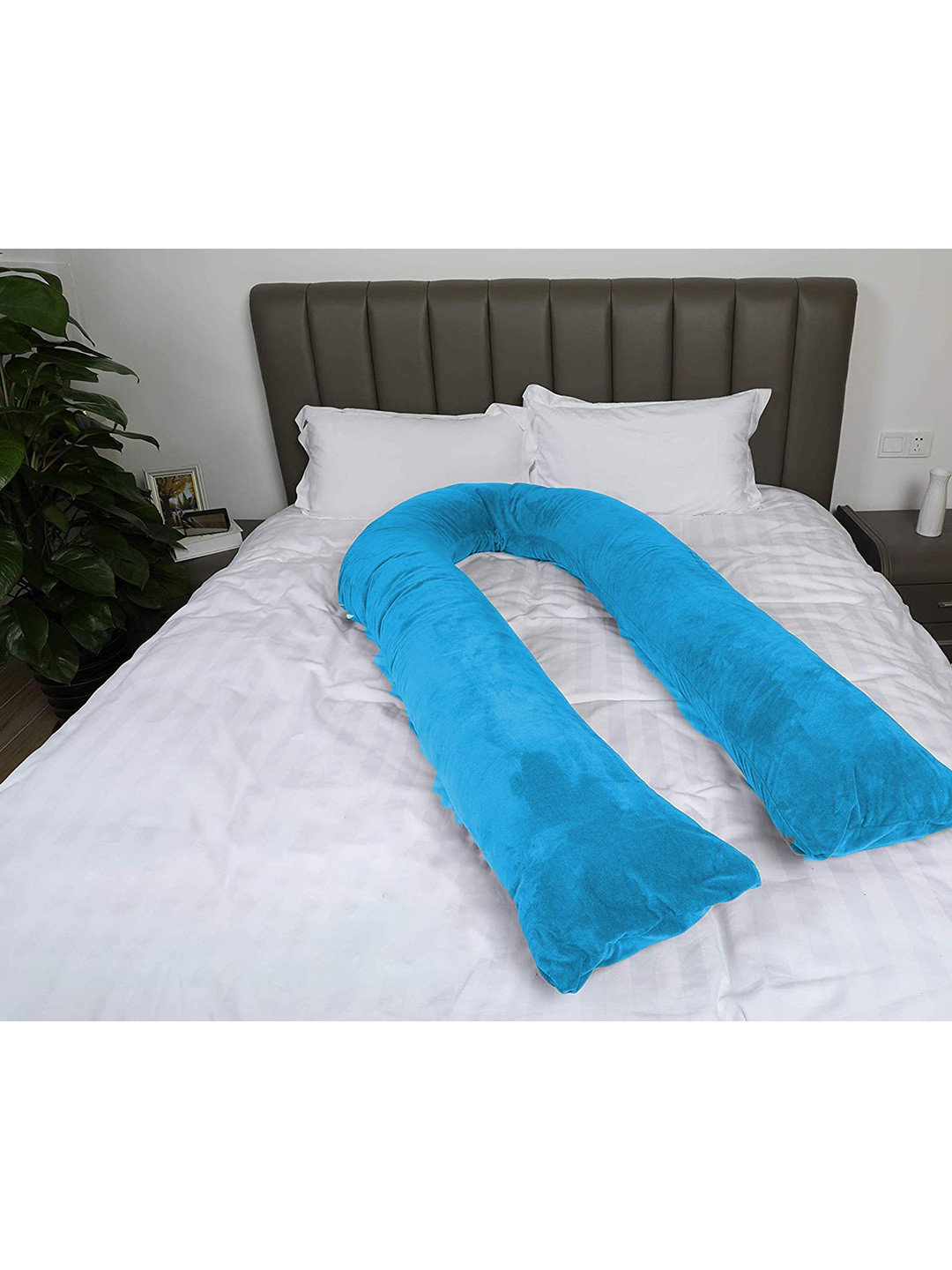 Pum Pum Hollow Fiber Turquoise Blue Solid Faux Velvet Medium Fibre Maternity Pillow-137 x 80 cm