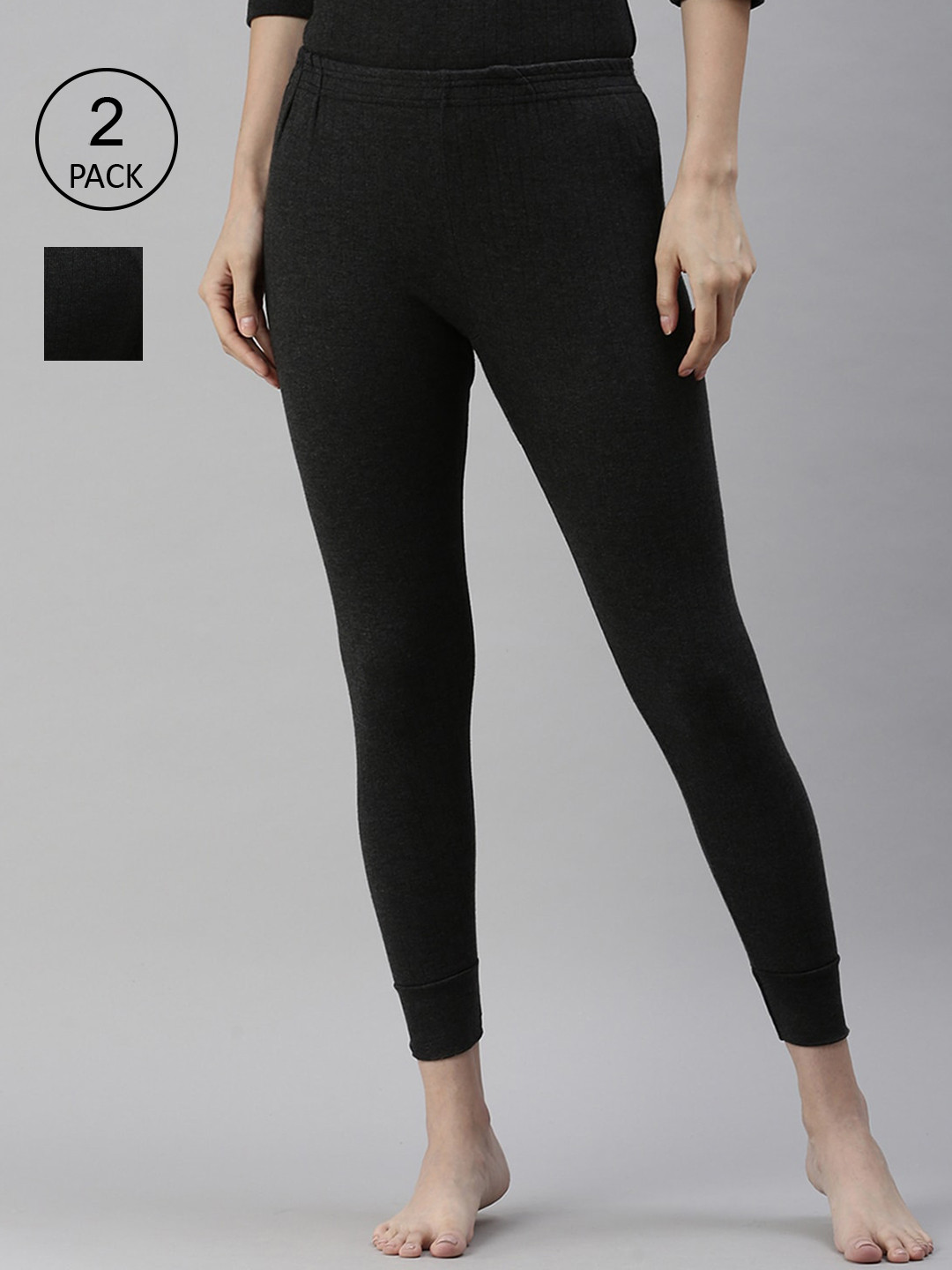 LUX PARKER Women Black Pack of 2 Striped  Cotton Thermal Bottom