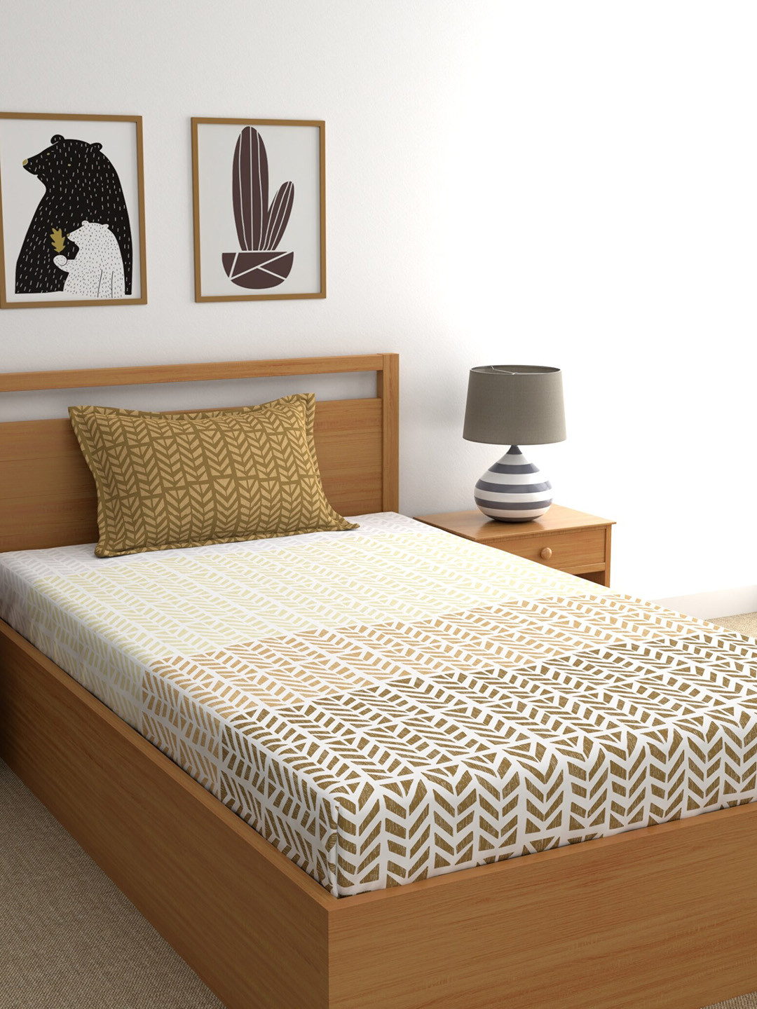 Home Ecstasy Brown Abstract Cotton 140 TC Single Bedsheet with a Pillow Cover-59 x 87 inches