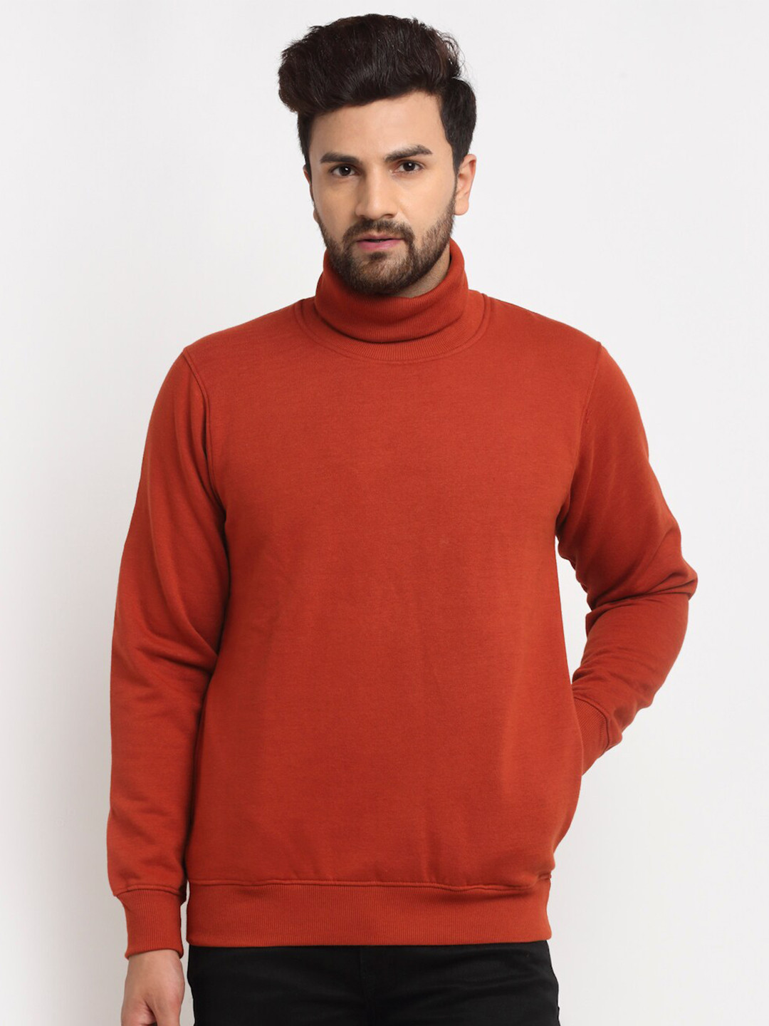 Club York Men Rust Turtle Neck Cotton Sweatshirt