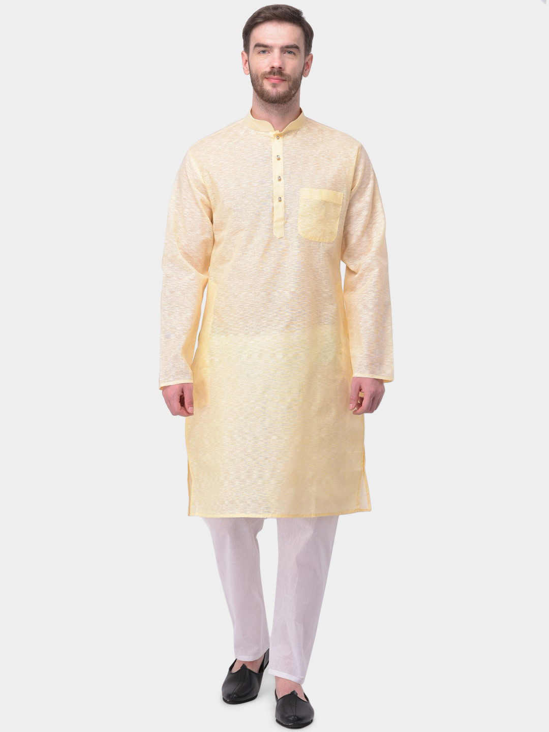 SG LEMAN Men Yellow Pure Cotton Kurta with Pyjamas
