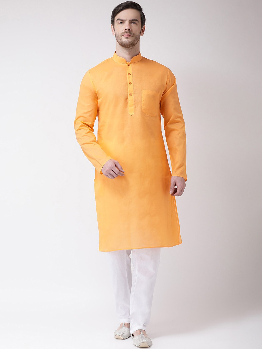 SG LEMAN Men Mustard Yellow Pure Cotton Kurta with Pyjamas