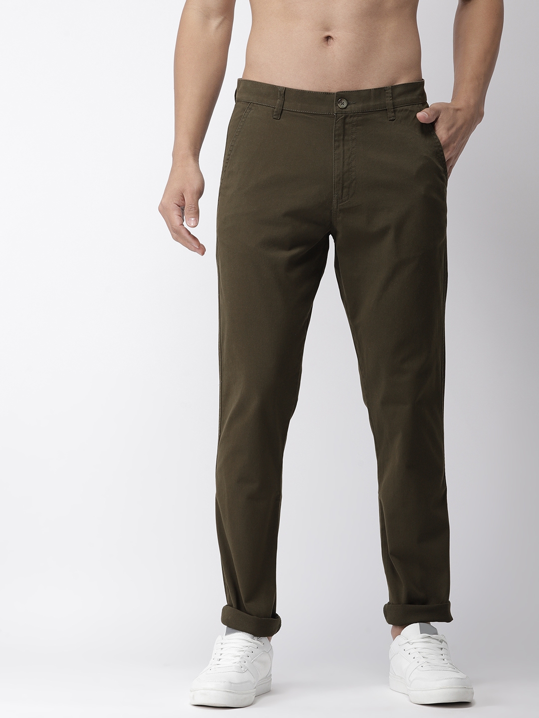 Buy Highlander Green Regular Fit Solid Casual Trouser for Men