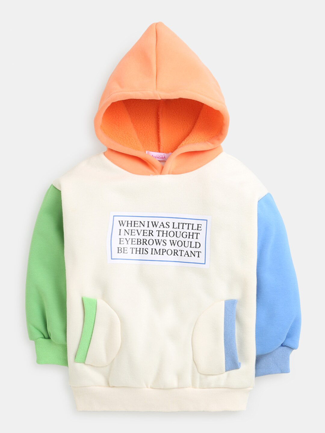 Hopscotch Boys Beige Colourblocked Hooded Sweatshirt