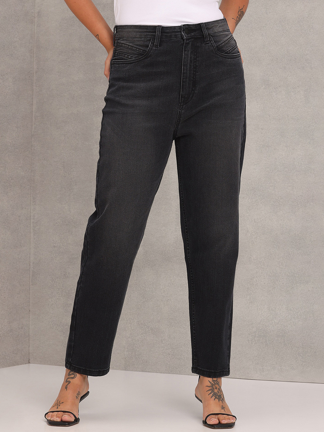 U S Polo Assn Women Black High-Rise Relaxed Fit Stretchable Jeans