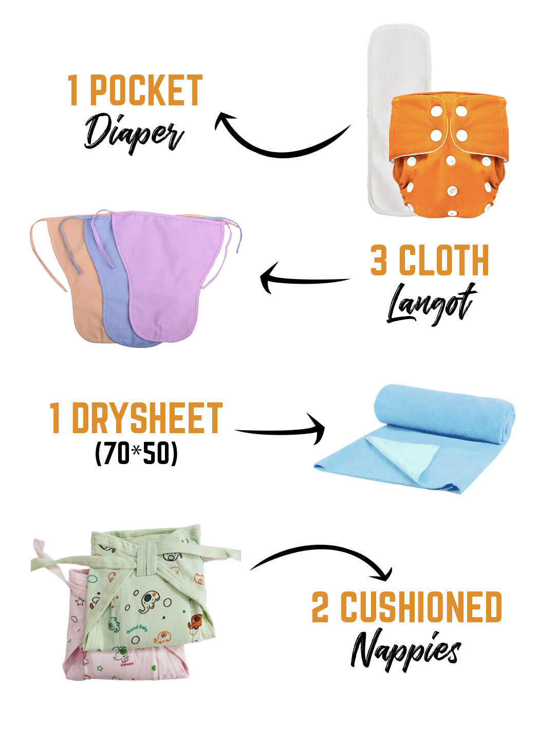 Moms Home Infant Kids Set Of 7 Baby Care Nappy Combo