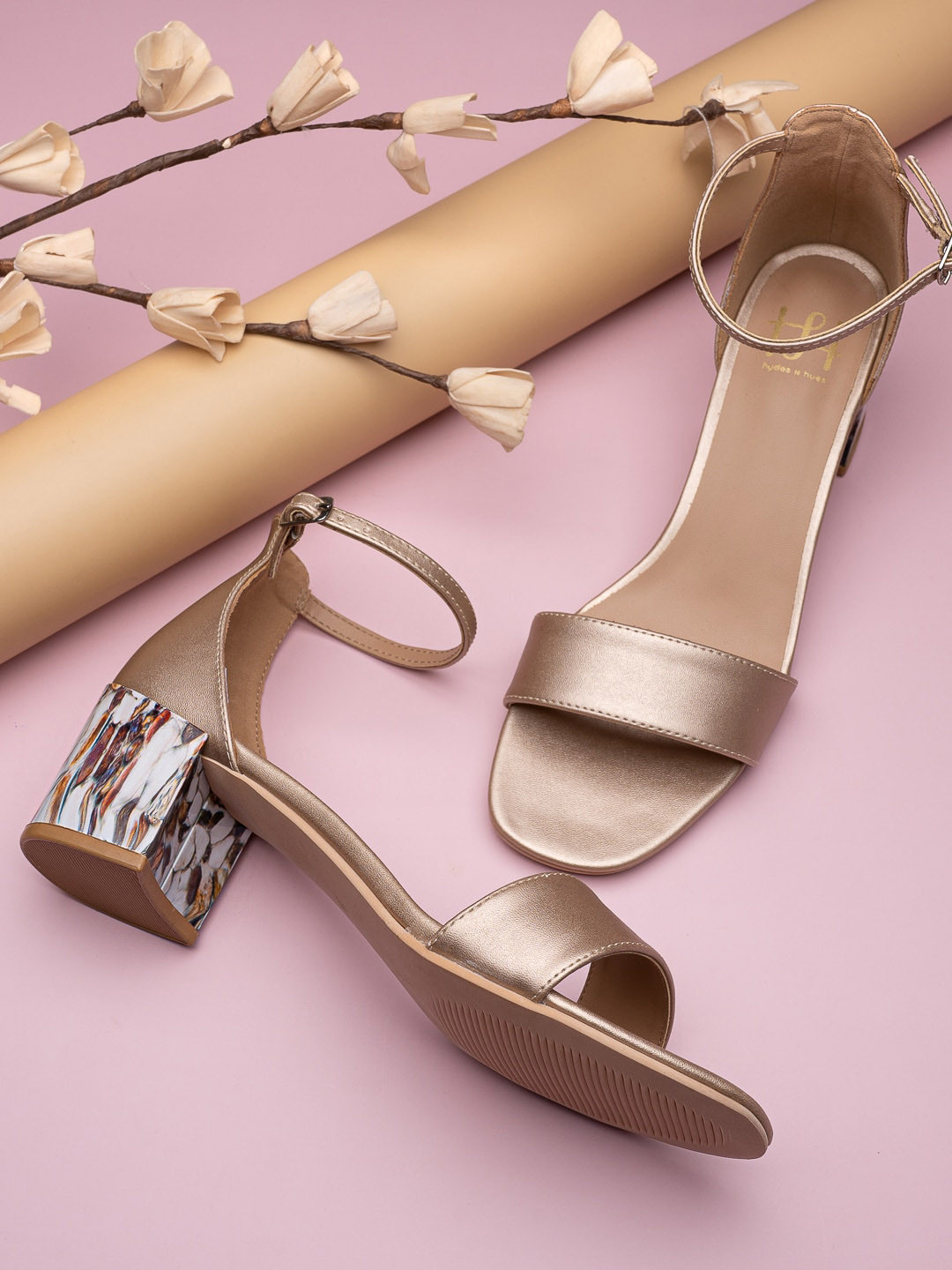 Hydes N Hues Gold-Toned Party Block Heels