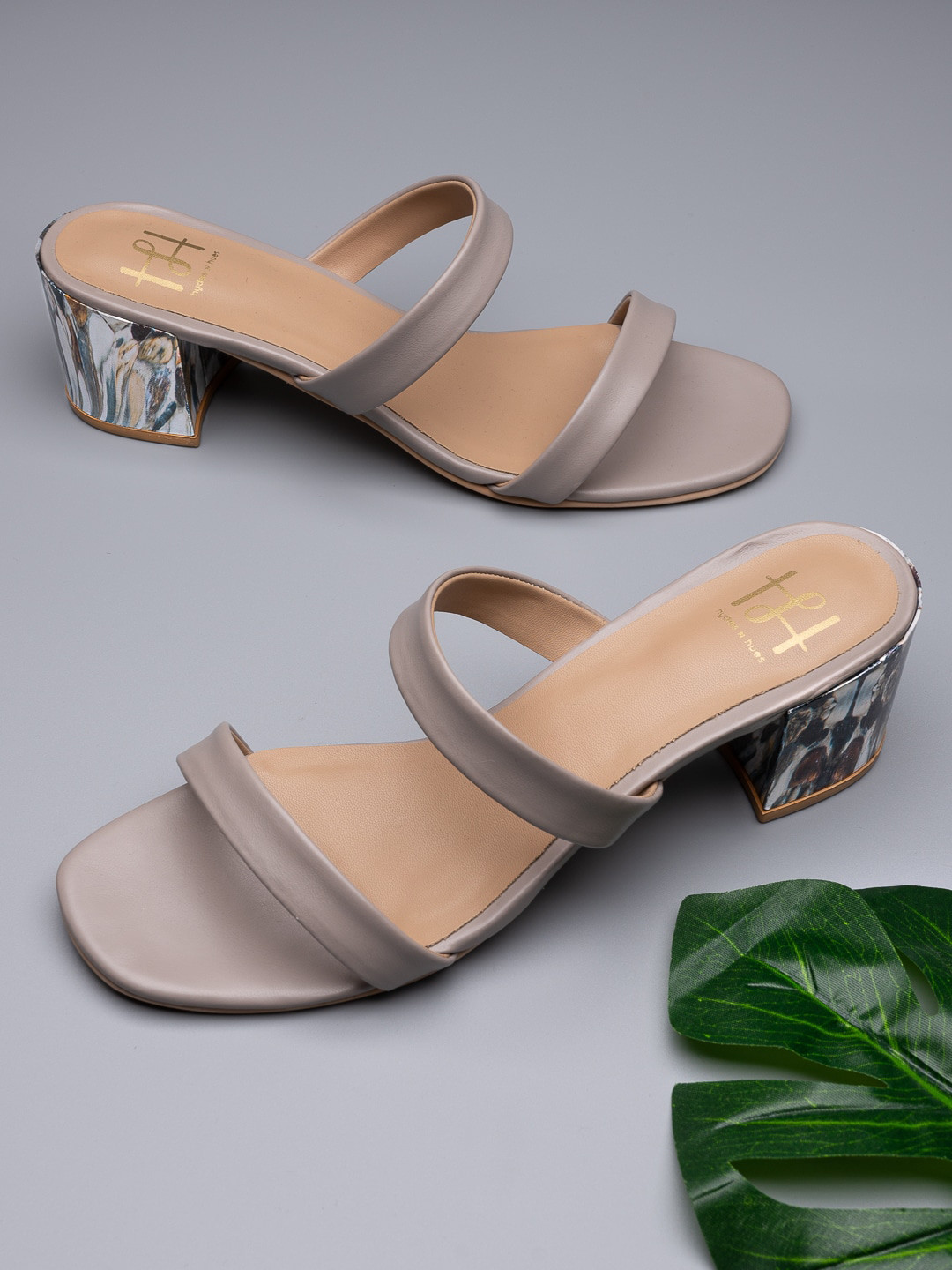 Hydes N Hues Grey & Beige Party Block Heels