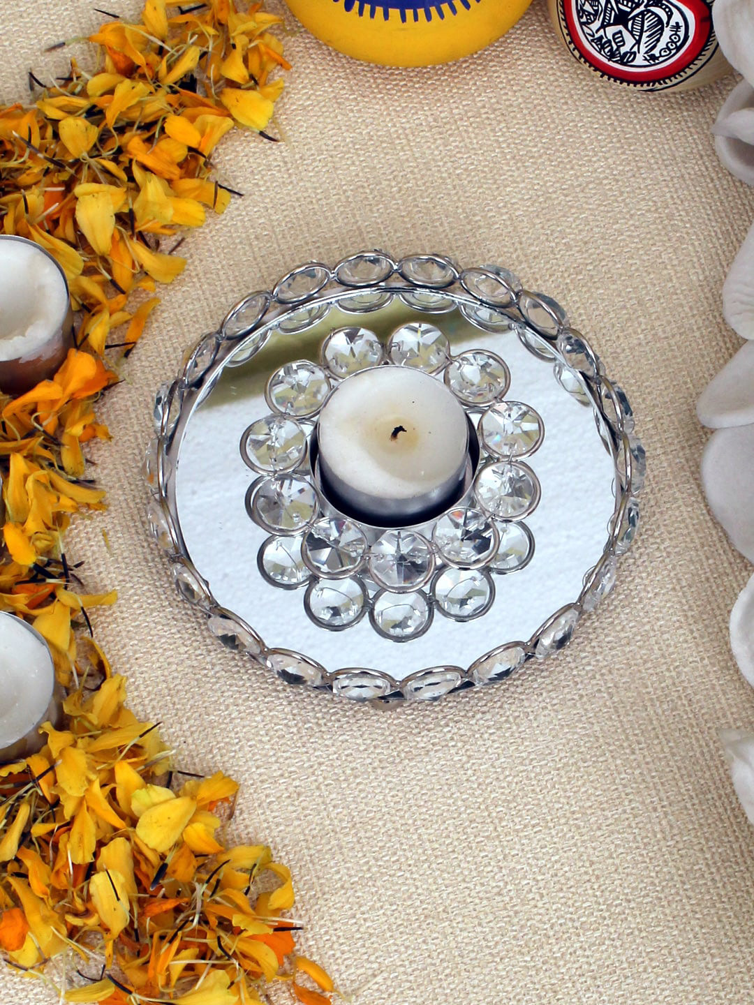 Home Sparkle Silver-Toned Crystal Tea-Light  Candle Holders