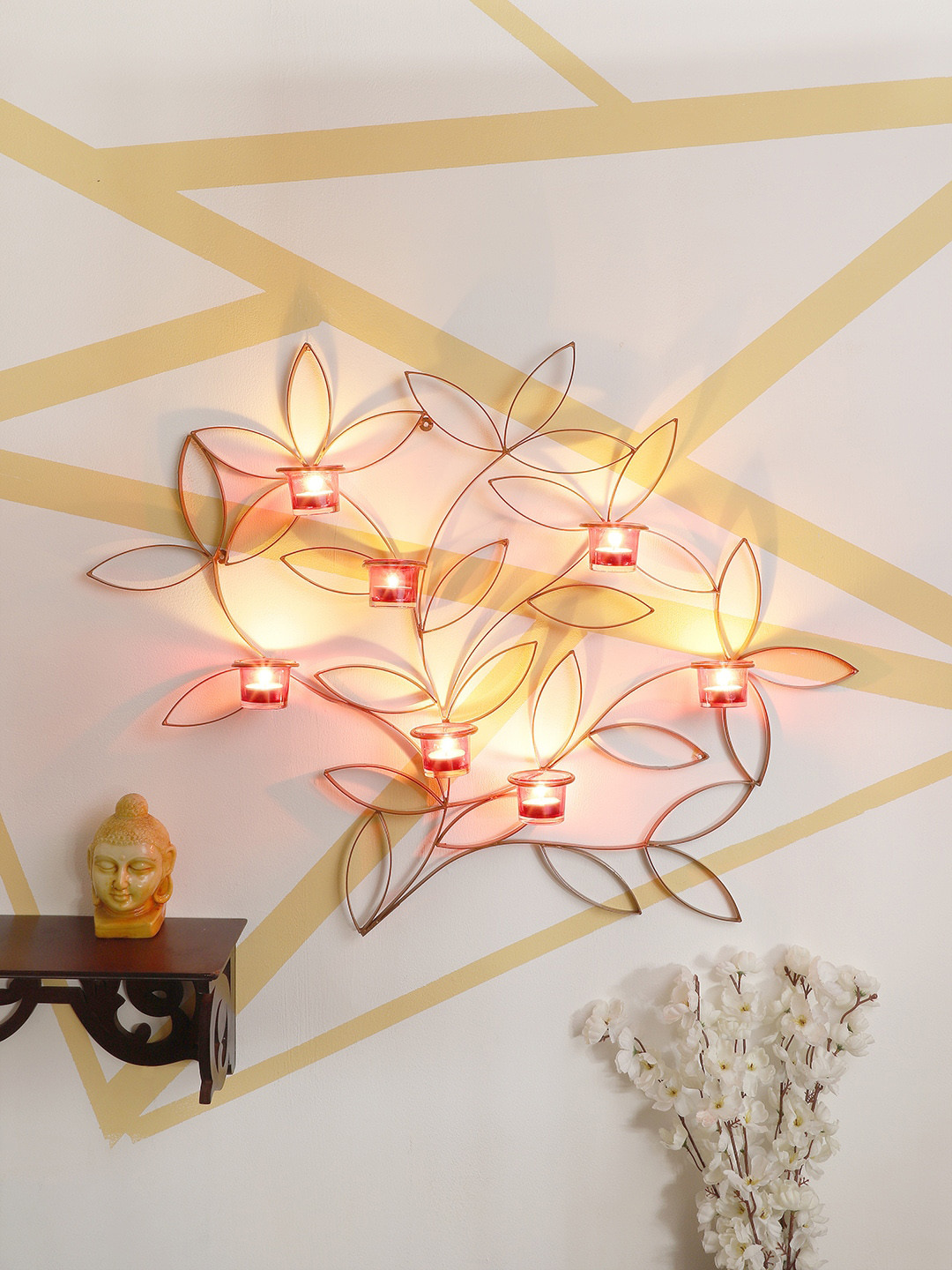 Home Sparkle Copper-Toned & Red Solid Wall Mounted Candle Holders