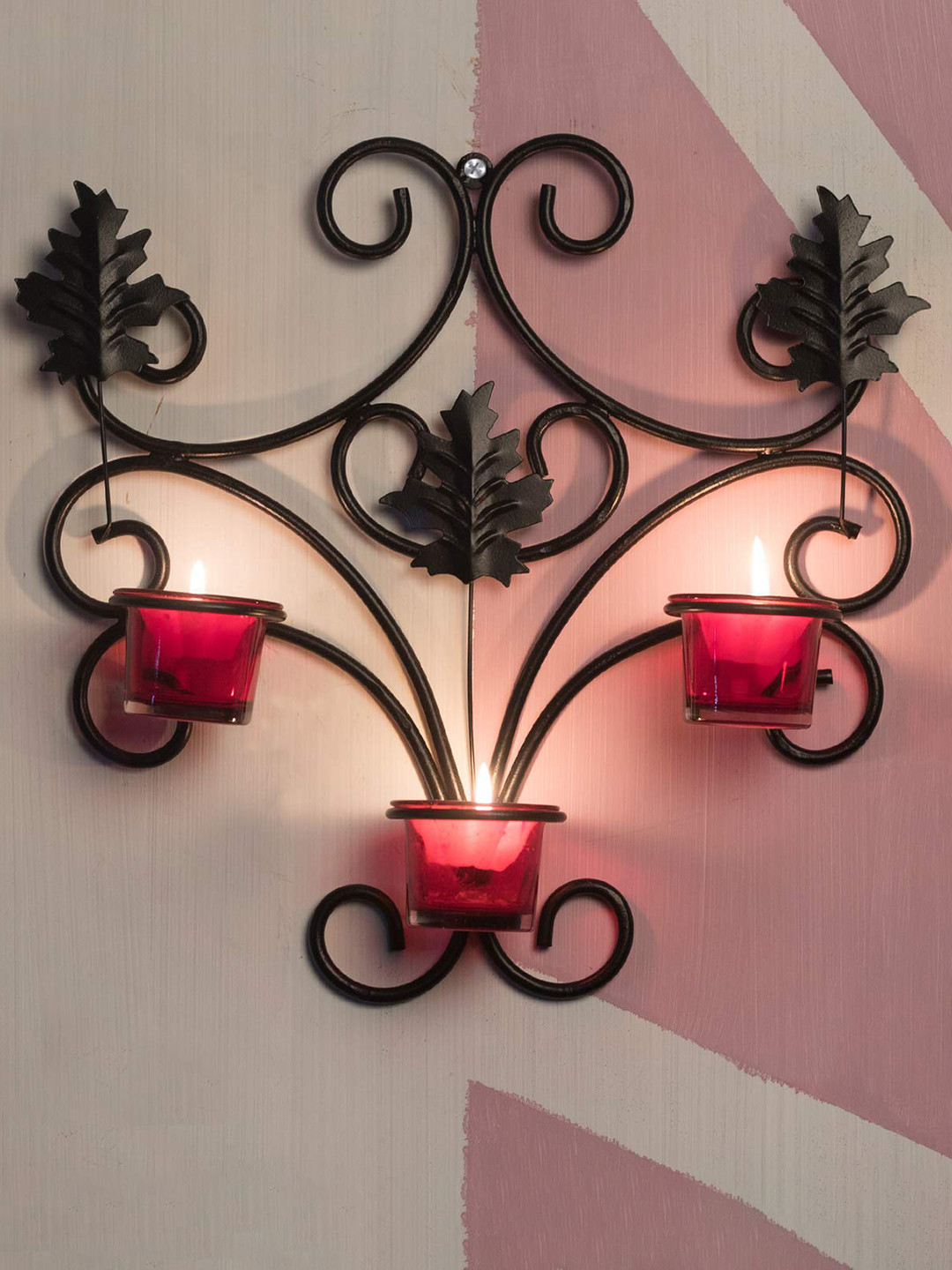 Home Sparkle Black & Red Solid Wall Mounted Candle Holders