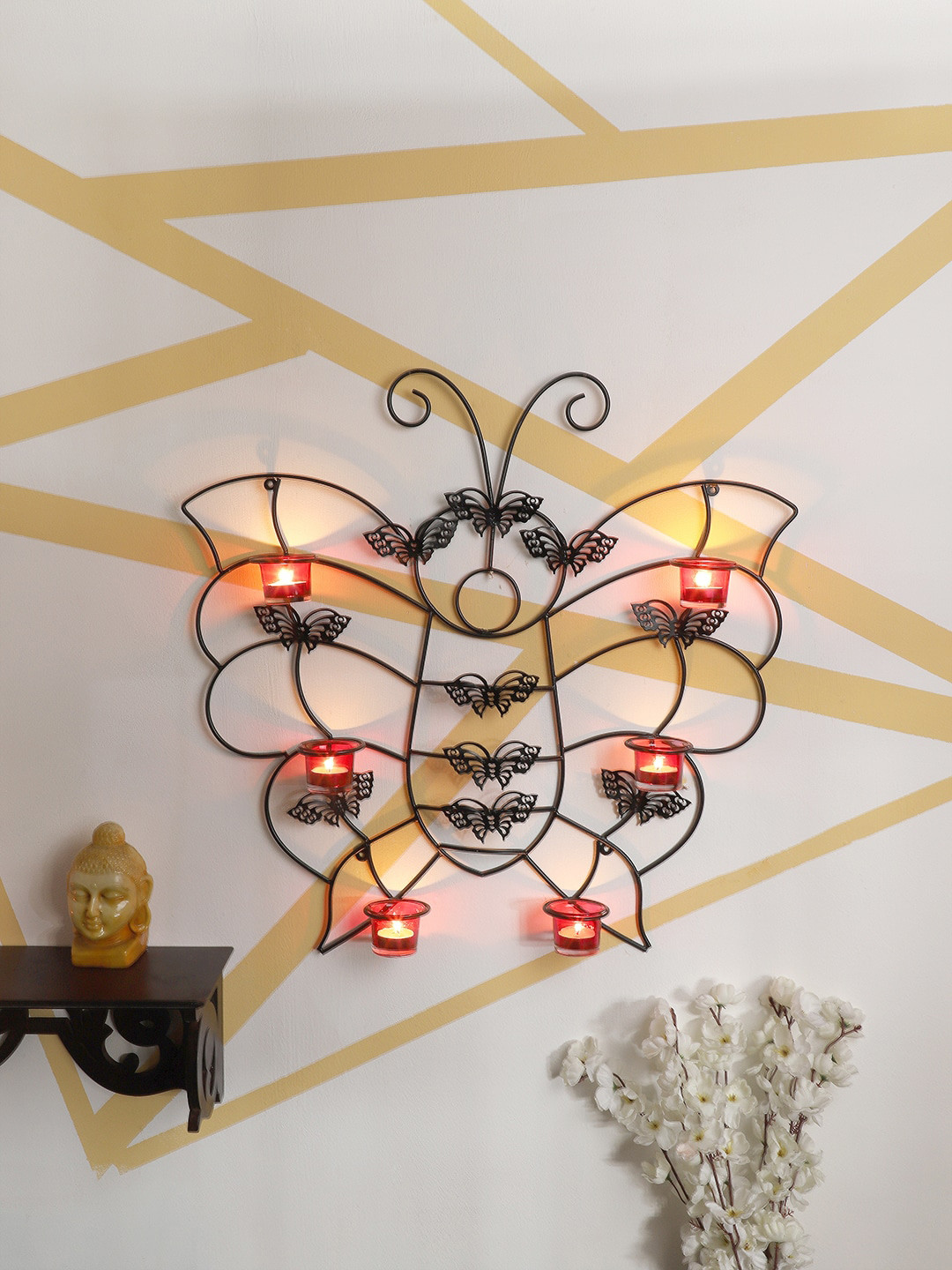 Home Sparkle Black Solid Butterfly-Shaped Decorative Candle Holder