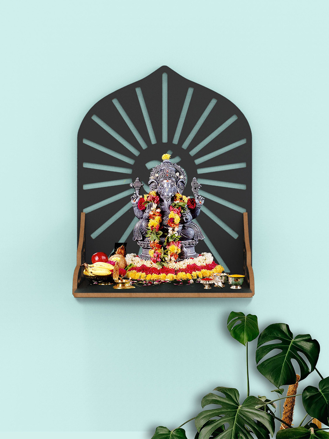 Home Sparkle Black OM Wall Wooden Mandir