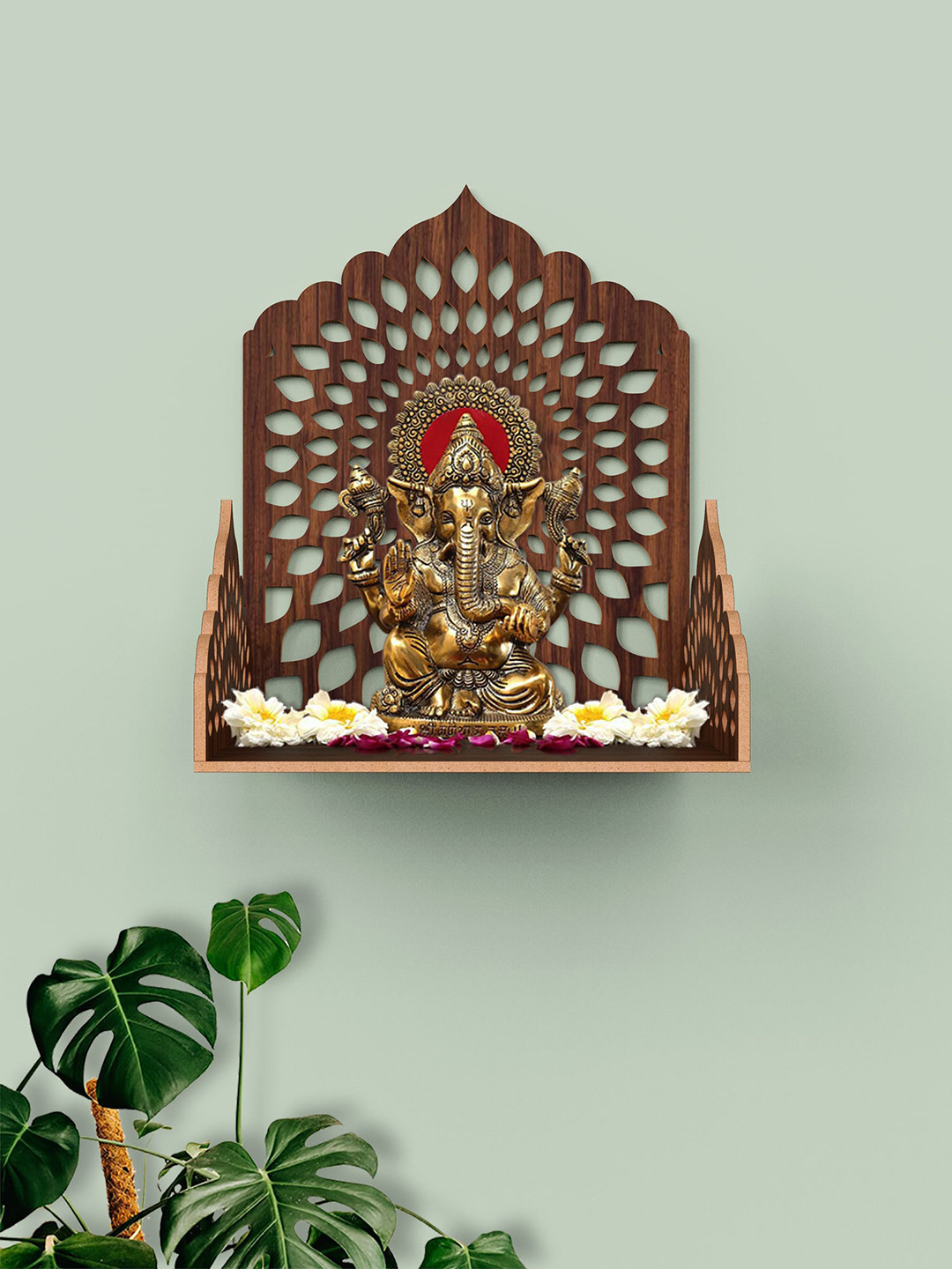 Home Sparkle Brown Wood Om Wall Handing Mandir