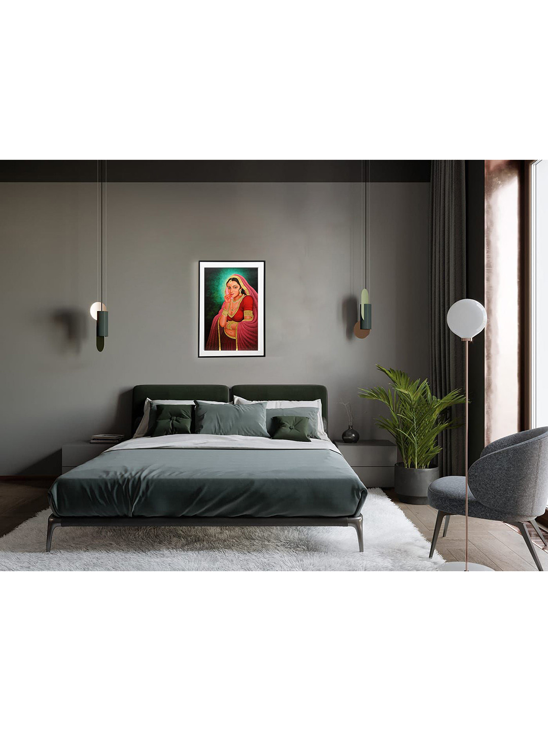 Exotic India Red Paper Wall Living Room Rectangle Potrait Paintings Wall Art -22 x 34.09In