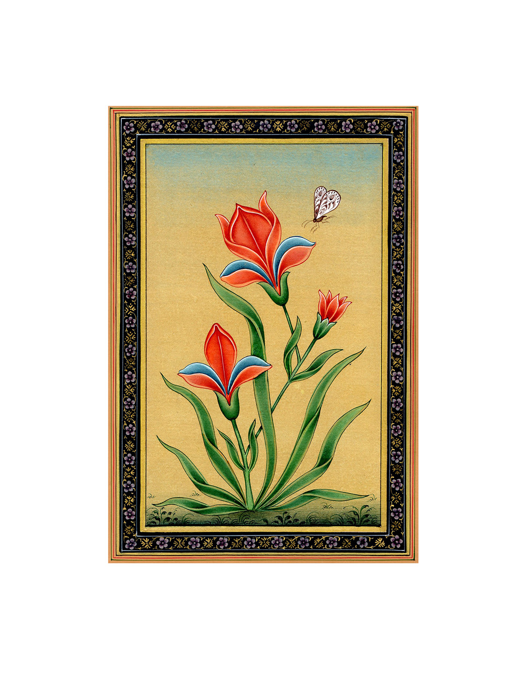 Exotic India Butterfly Hovering Over Flowers Painted Wall Art