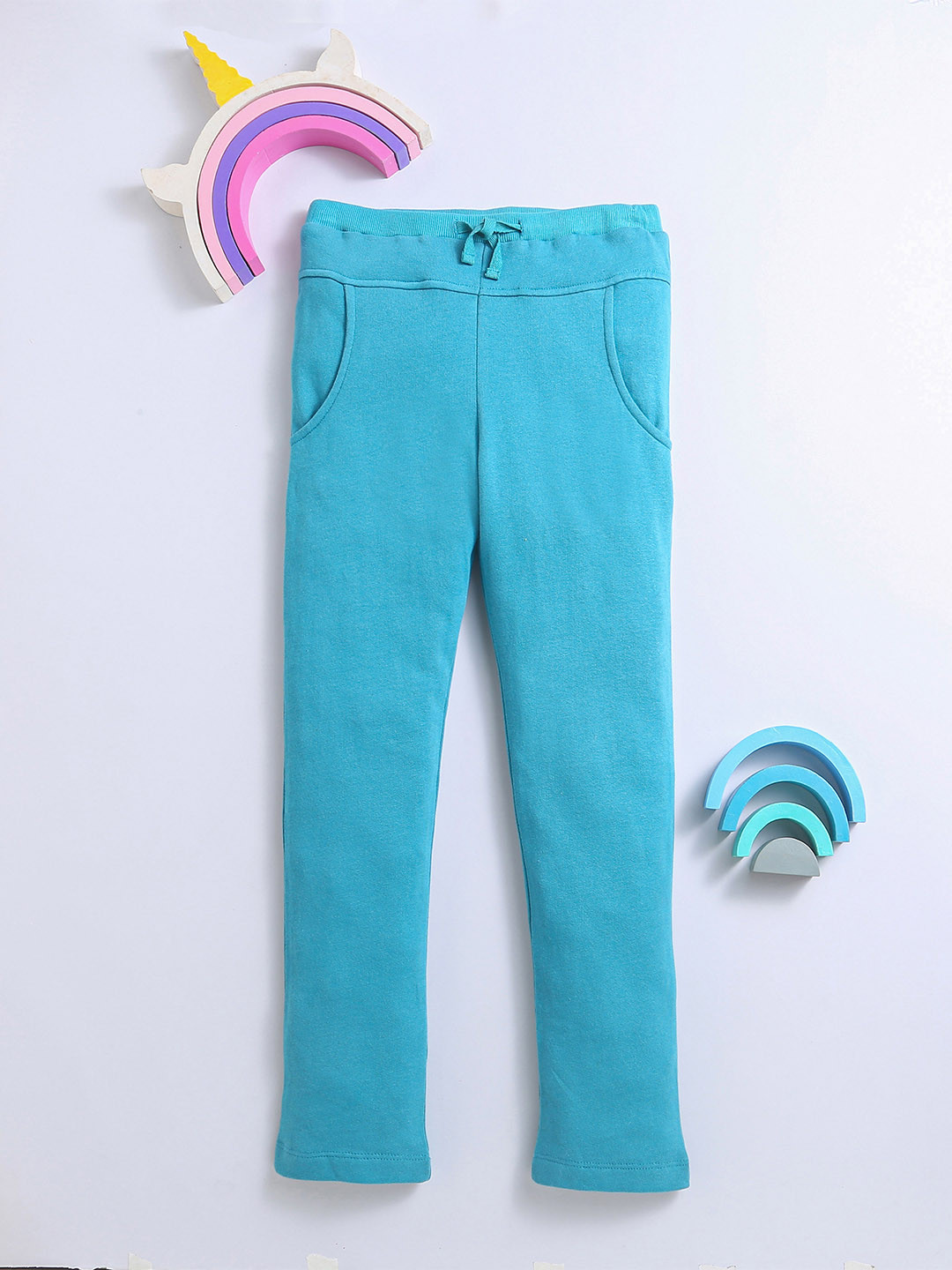 Nino Bambino Boys Sea Green Solid Cotton Track Pants